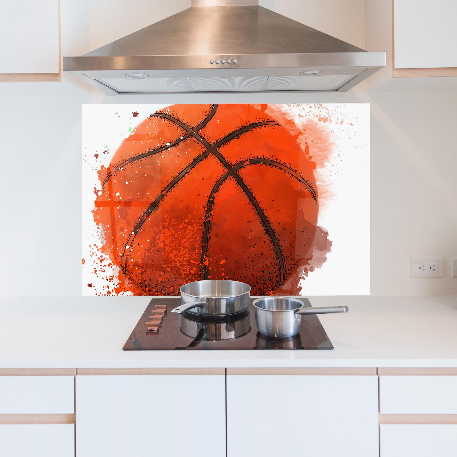 Konyhai üveg hátfal Orange Basket Ball mockup 5