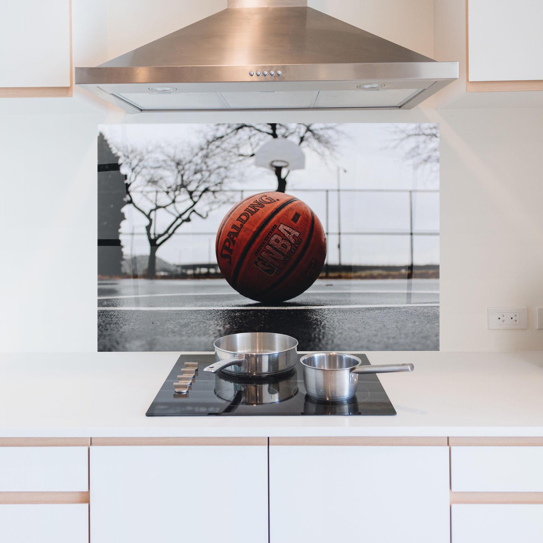 Konyhai üveg hátfal Orange Basketball On Grey mockup 5