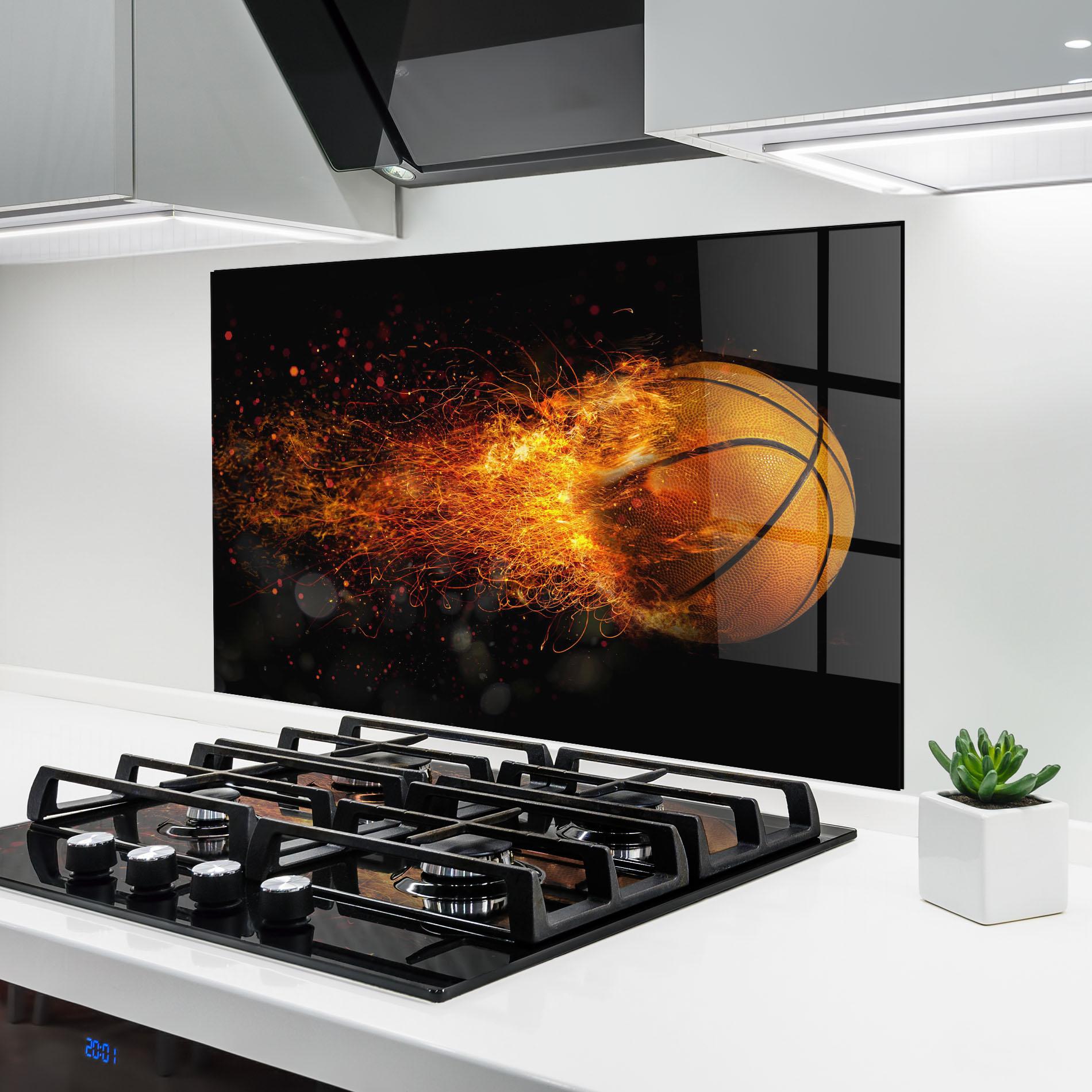 Konyhai üveg hátfal Basket Ball Flame mockup 6