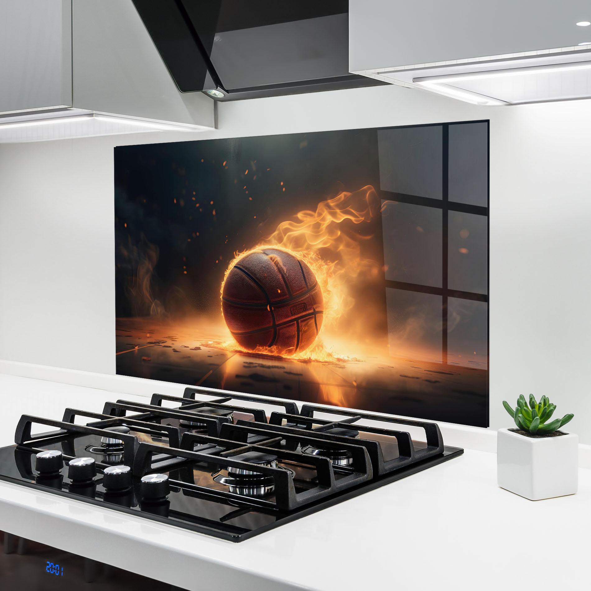 Konyhai üveg hátfal Fire Basketball mockup 6