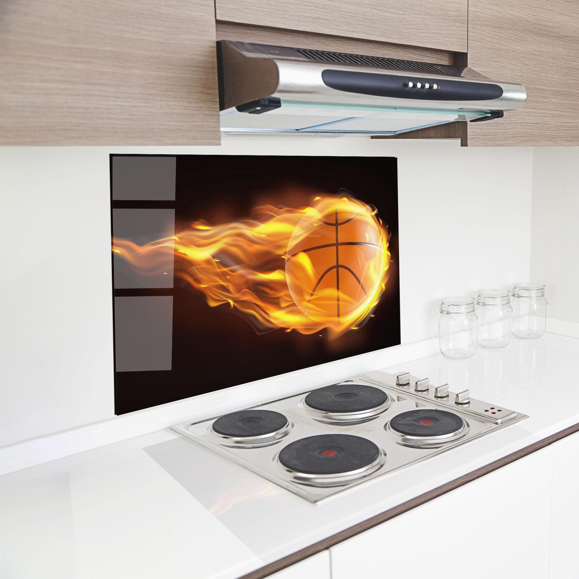 Konyhai üveg hátfal Basketball On Fire mockup 8