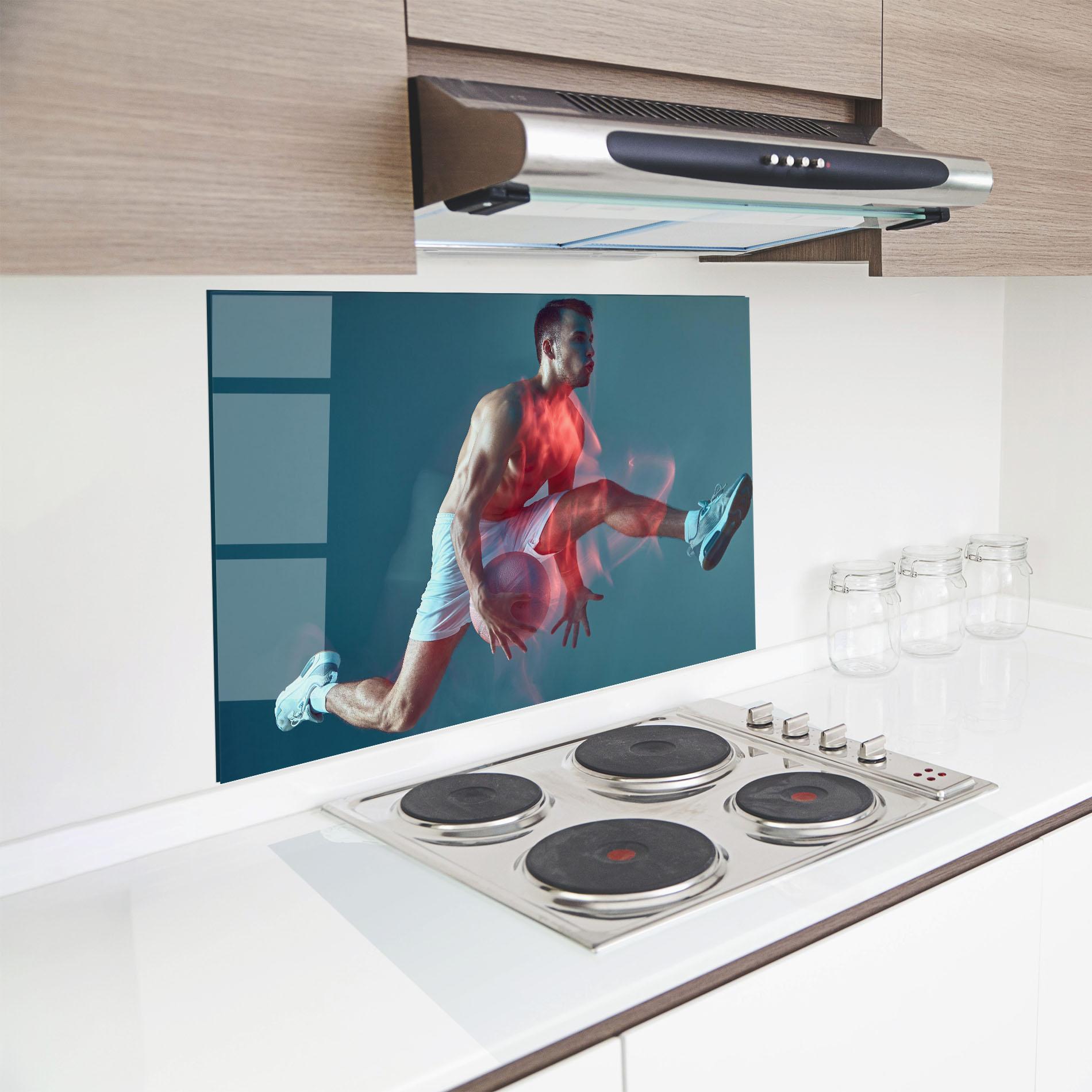 Konyhai üveg hátfal Fire Basketball Player mockup 8