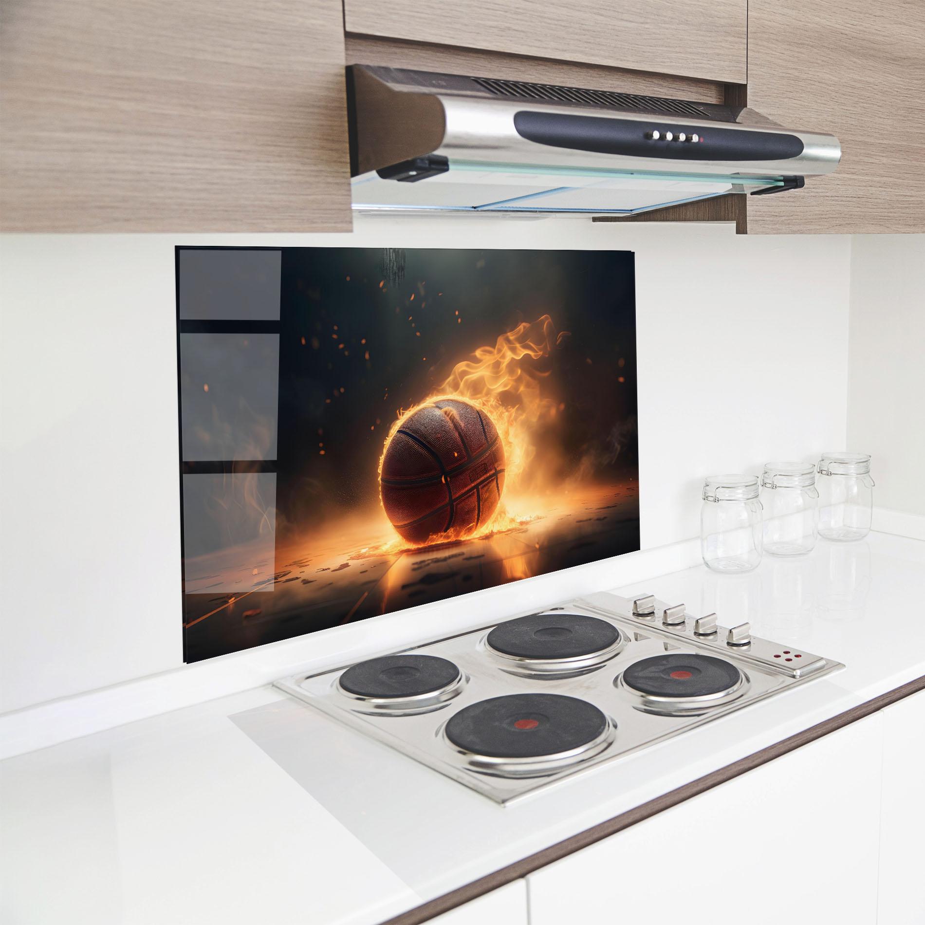 Konyhai üveg hátfal Fire Basketball mockup 8