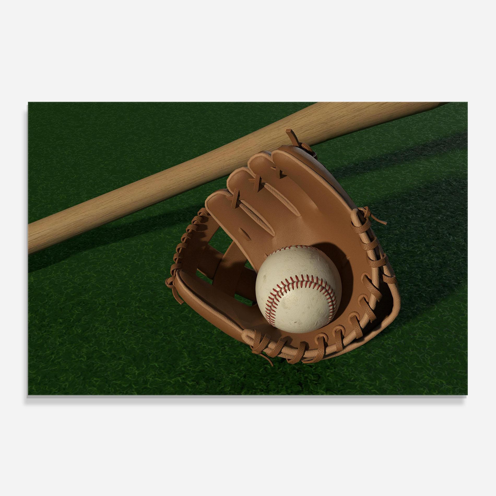 Konyhai üveg hátfal Baseball Glove On Green mockup 0