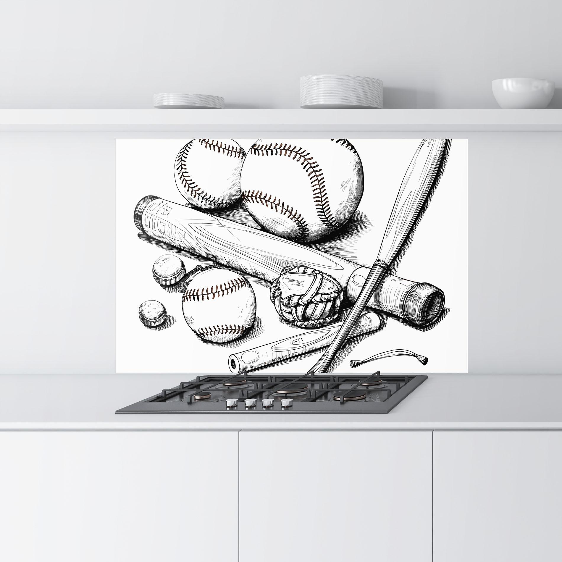 Konyhai üveg hátfal Baseball Balls Line mockup 9