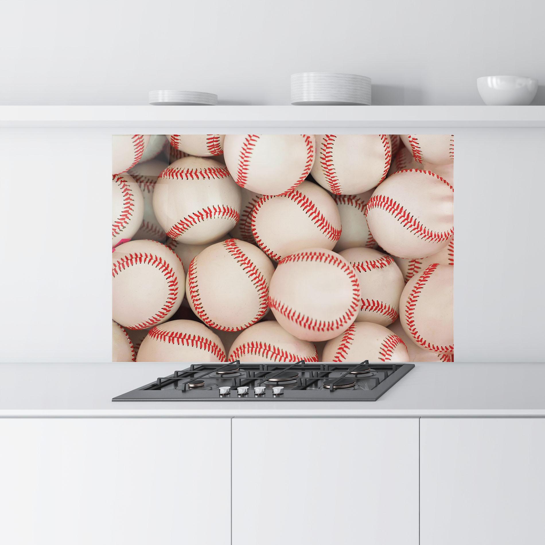 Konyhai üveg hátfal Baseball Balls Stack mockup 9