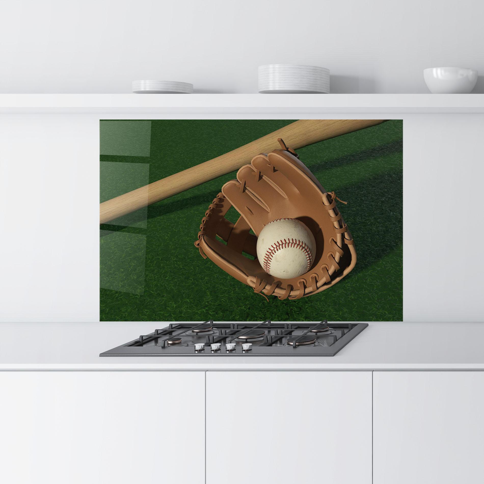 Konyhai üveg hátfal Baseball Glove On Green mockup 9