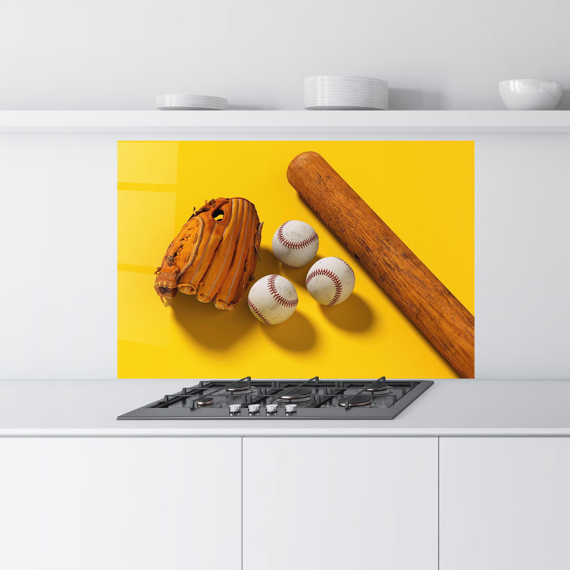 Konyhai üveg hátfal Baseball Set On Yellow mockup 9