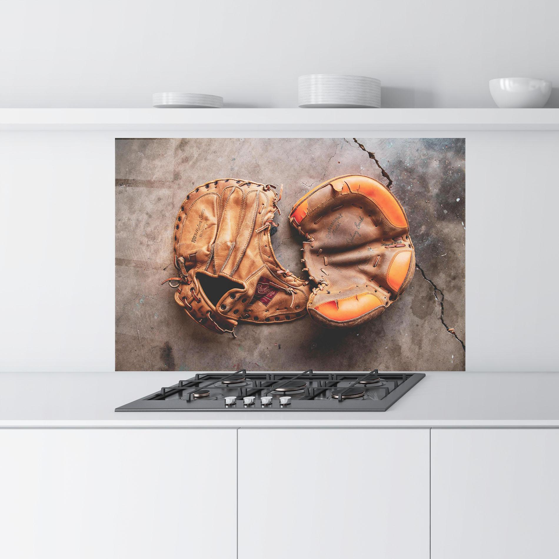 Konyhai üveg hátfal Brown Orange Baseball Gloves mockup 9