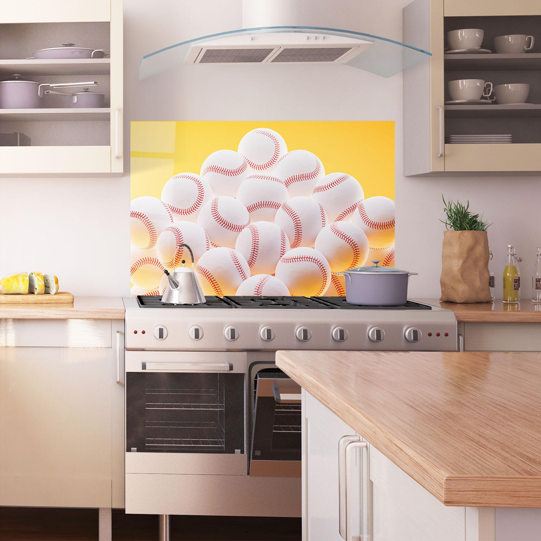 Konyhai üveg hátfal Baseball Ball On Yellow mockup 1