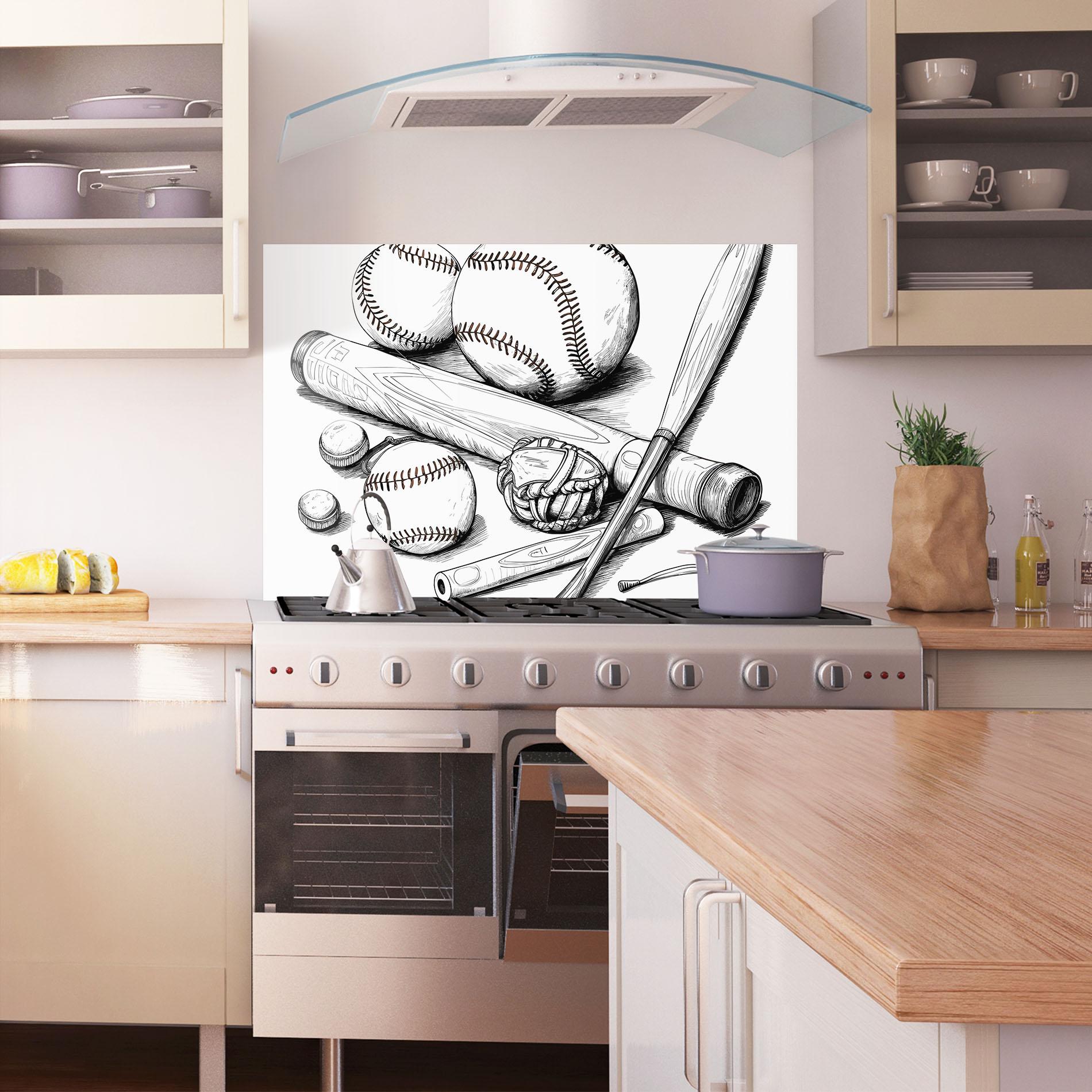Konyhai üveg hátfal Baseball Balls Line mockup 1