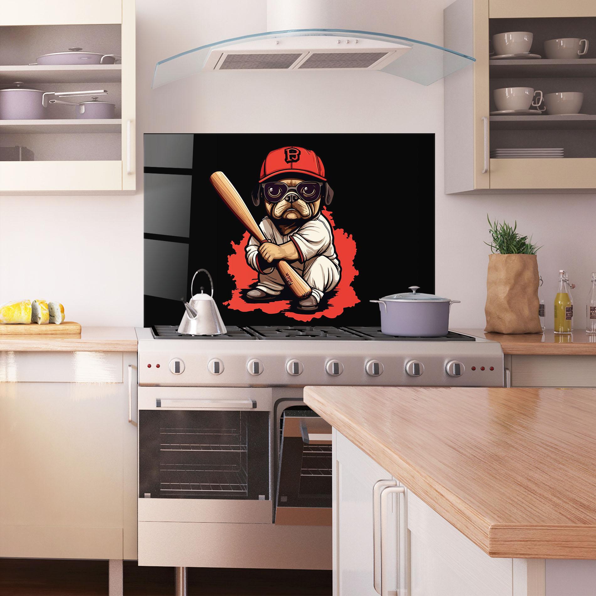 Konyhai üveg hátfal Baseball Dog mockup 1