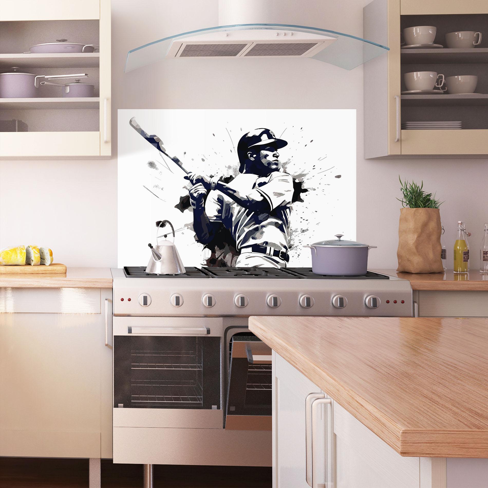 Konyhai üveg hátfal Baseball Grey Art mockup 1
