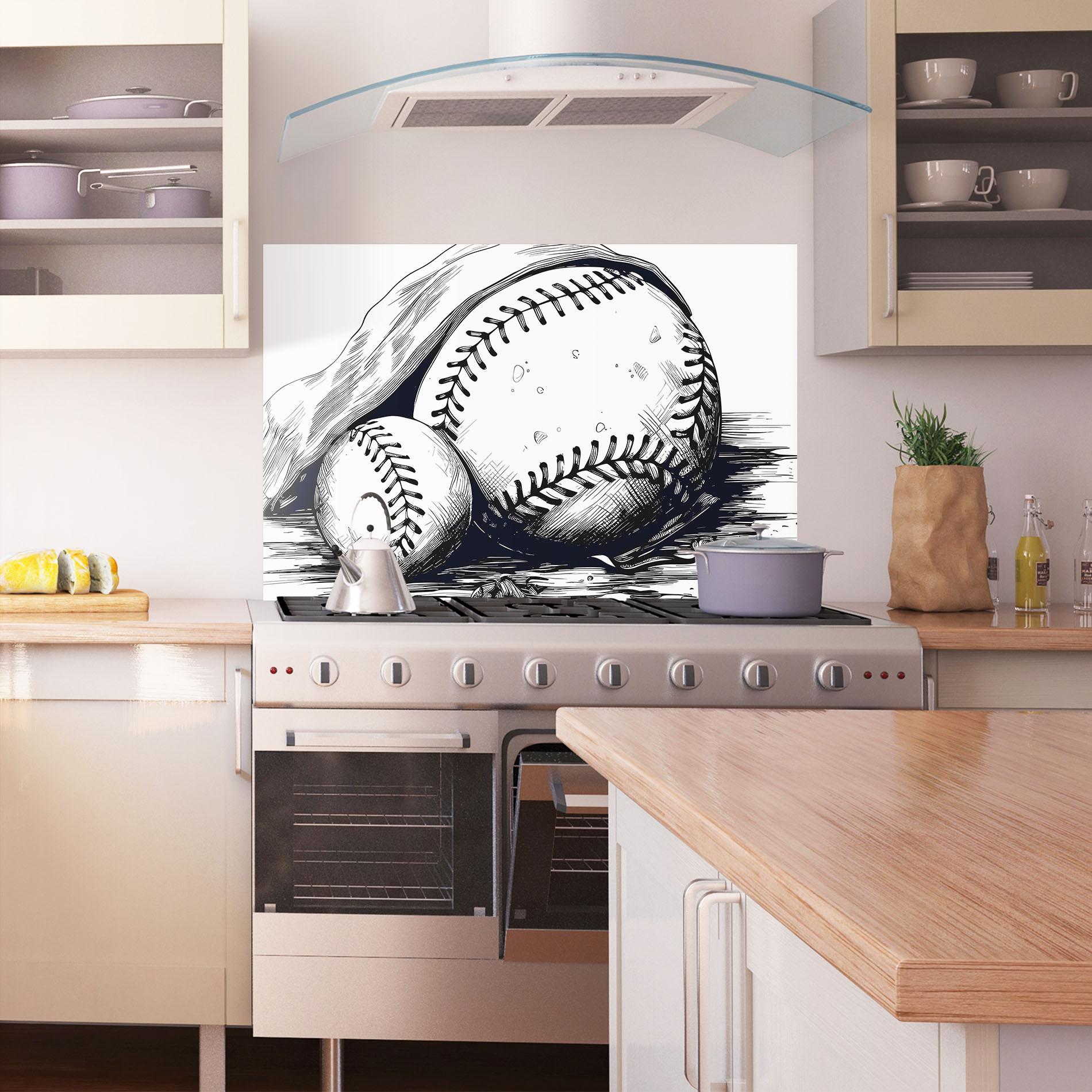 Konyhai üveg hátfal Baseball Grey Line mockup 1