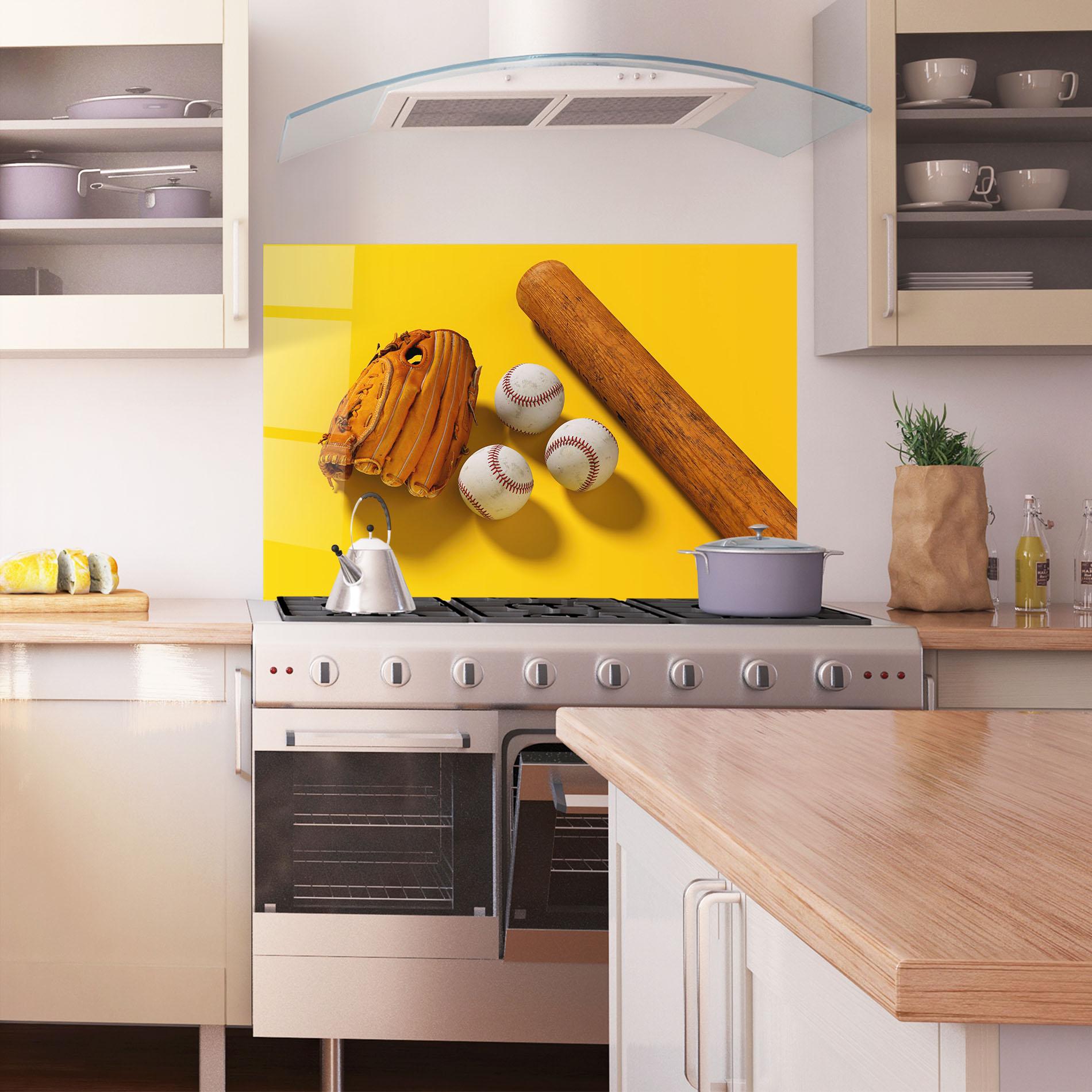 Konyhai üveg hátfal Baseball Set On Yellow mockup 1