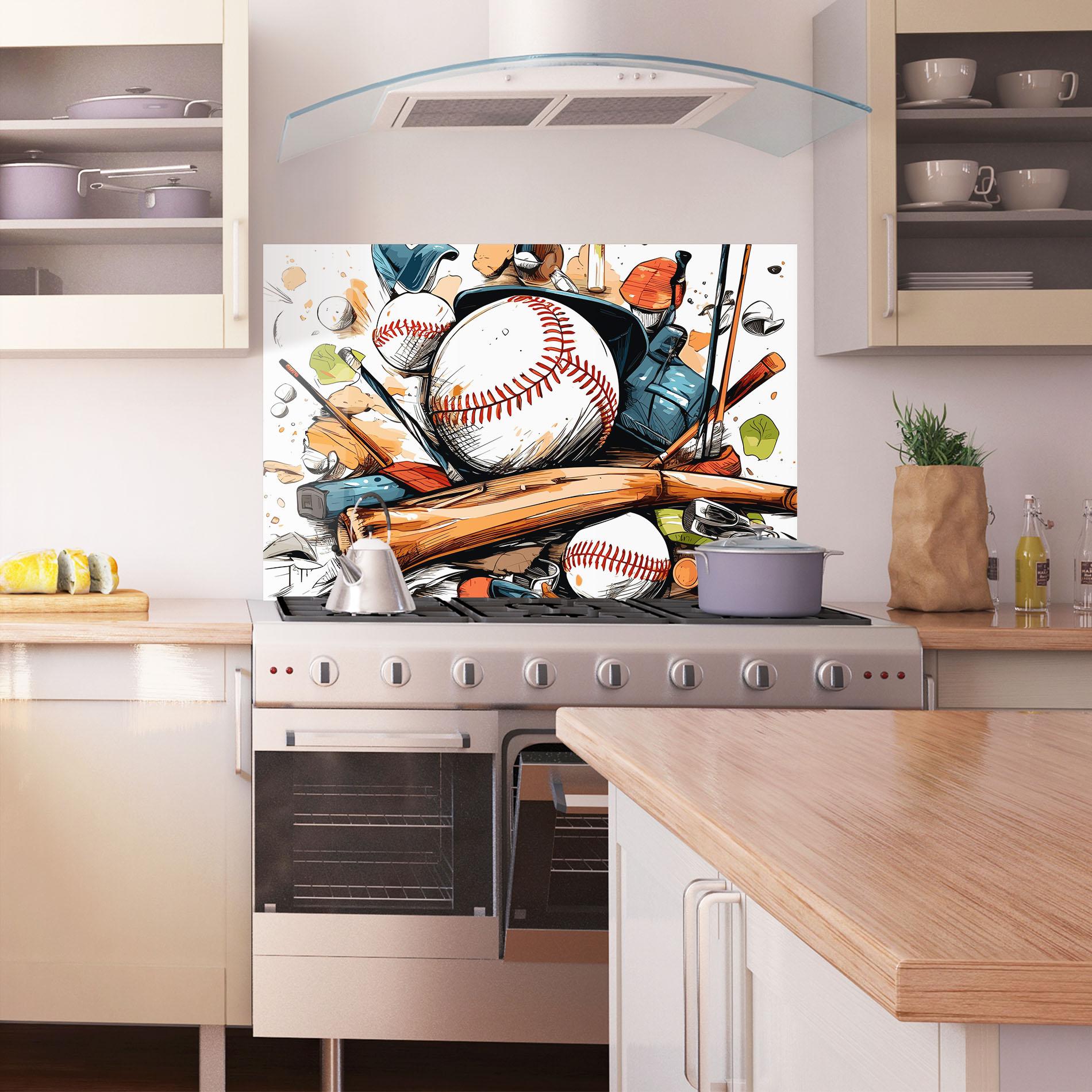 Konyhai üveg hátfal Baseball Trash mockup 1