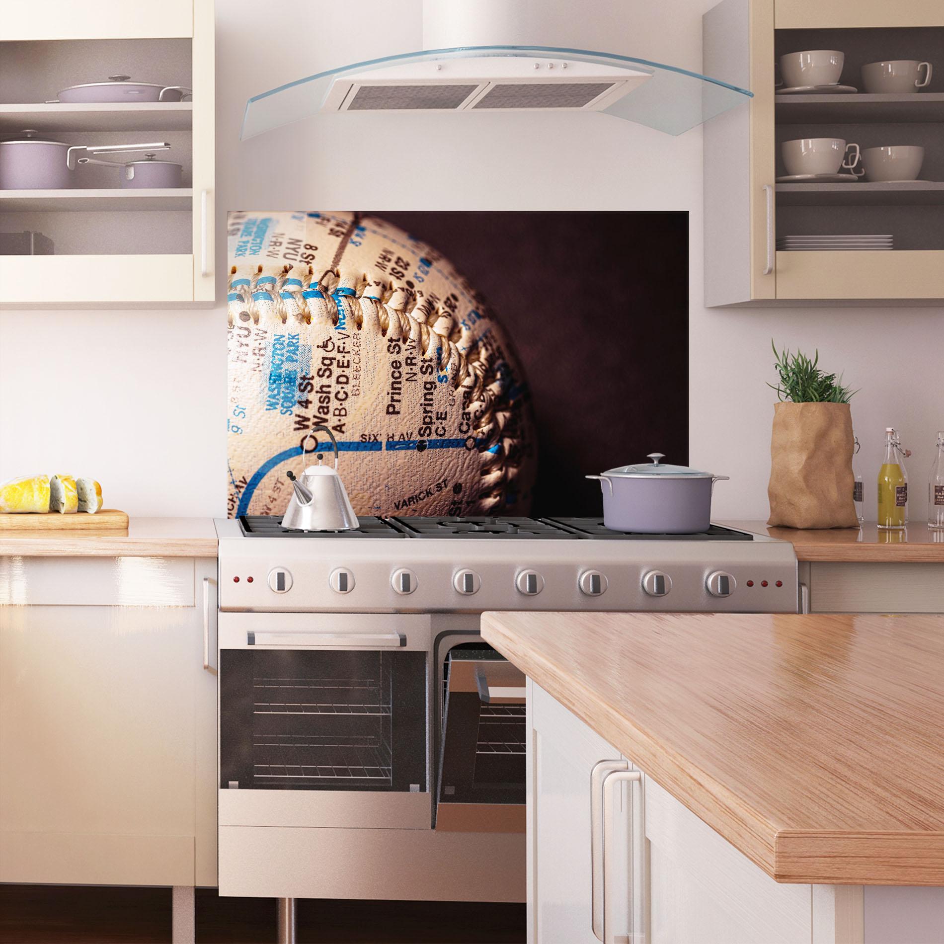 Konyhai üveg hátfal Blue Text Baseball Ball mockup 1