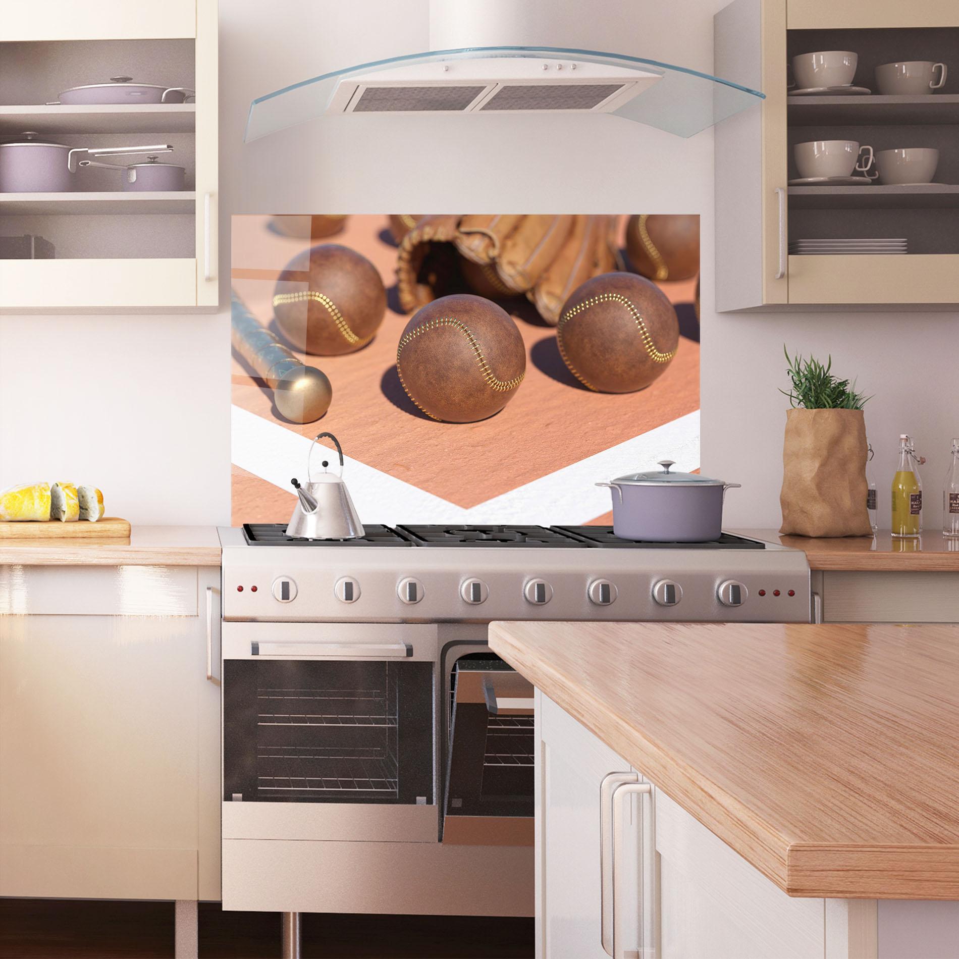 Konyhai üveg hátfal Brown Baseball Ball mockup 1