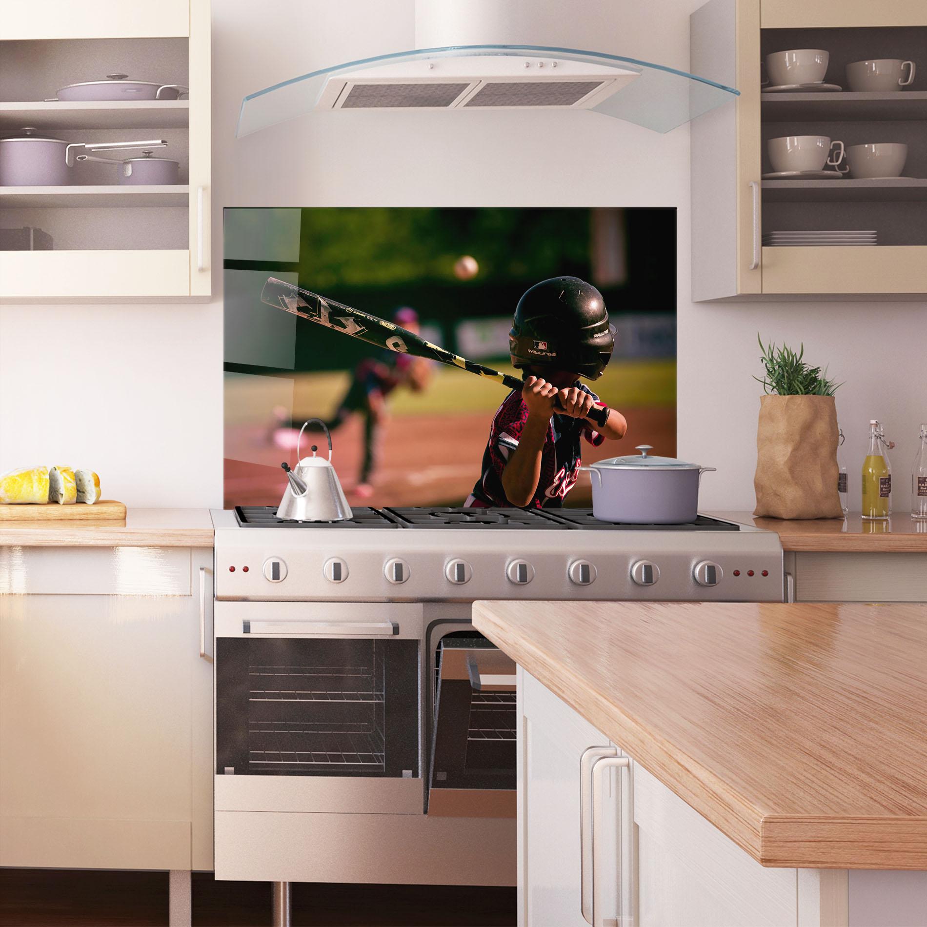 Konyhai üveg hátfal Child Playing Baseball mockup 1