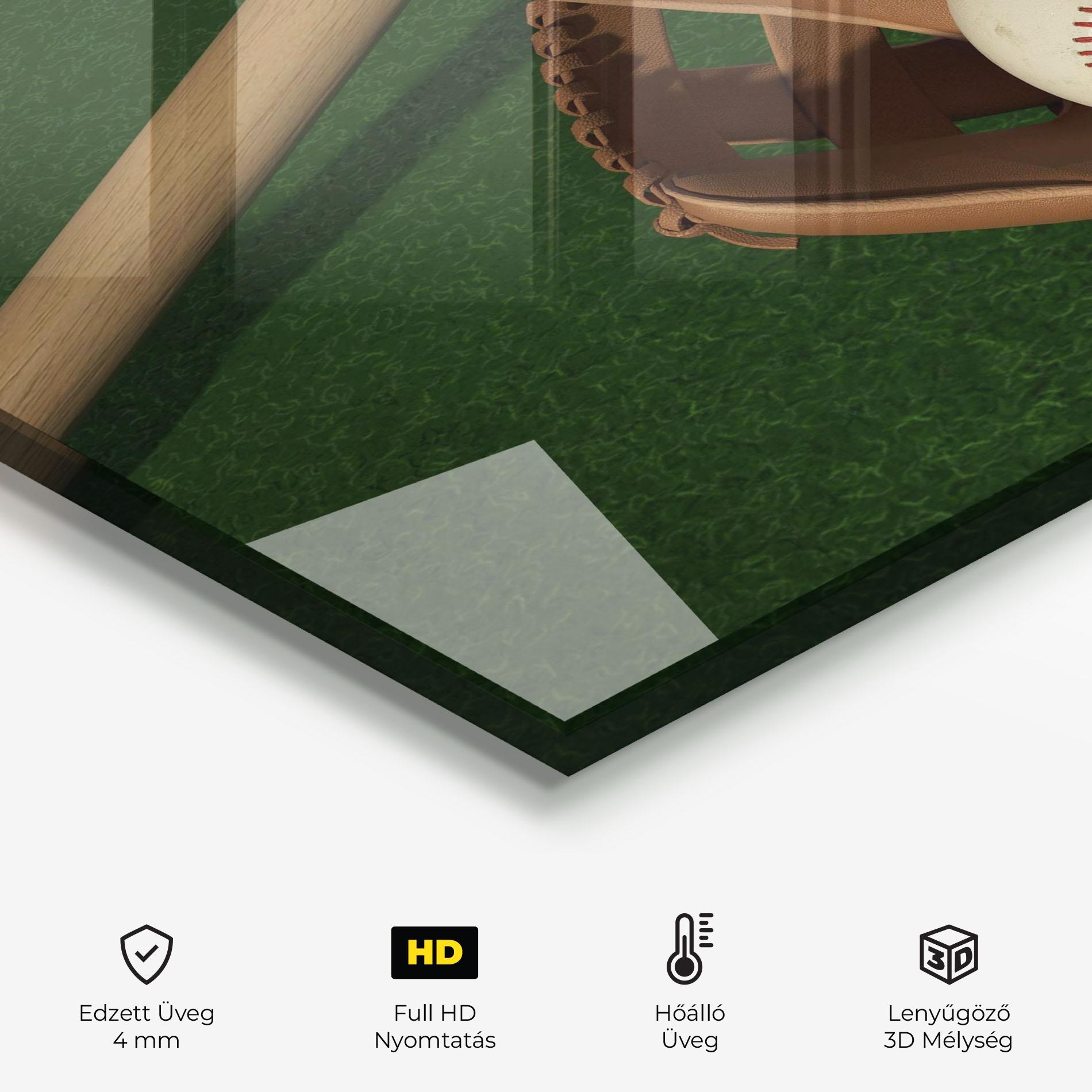 Konyhai üveg hátfal Baseball Glove On Green mockup 2