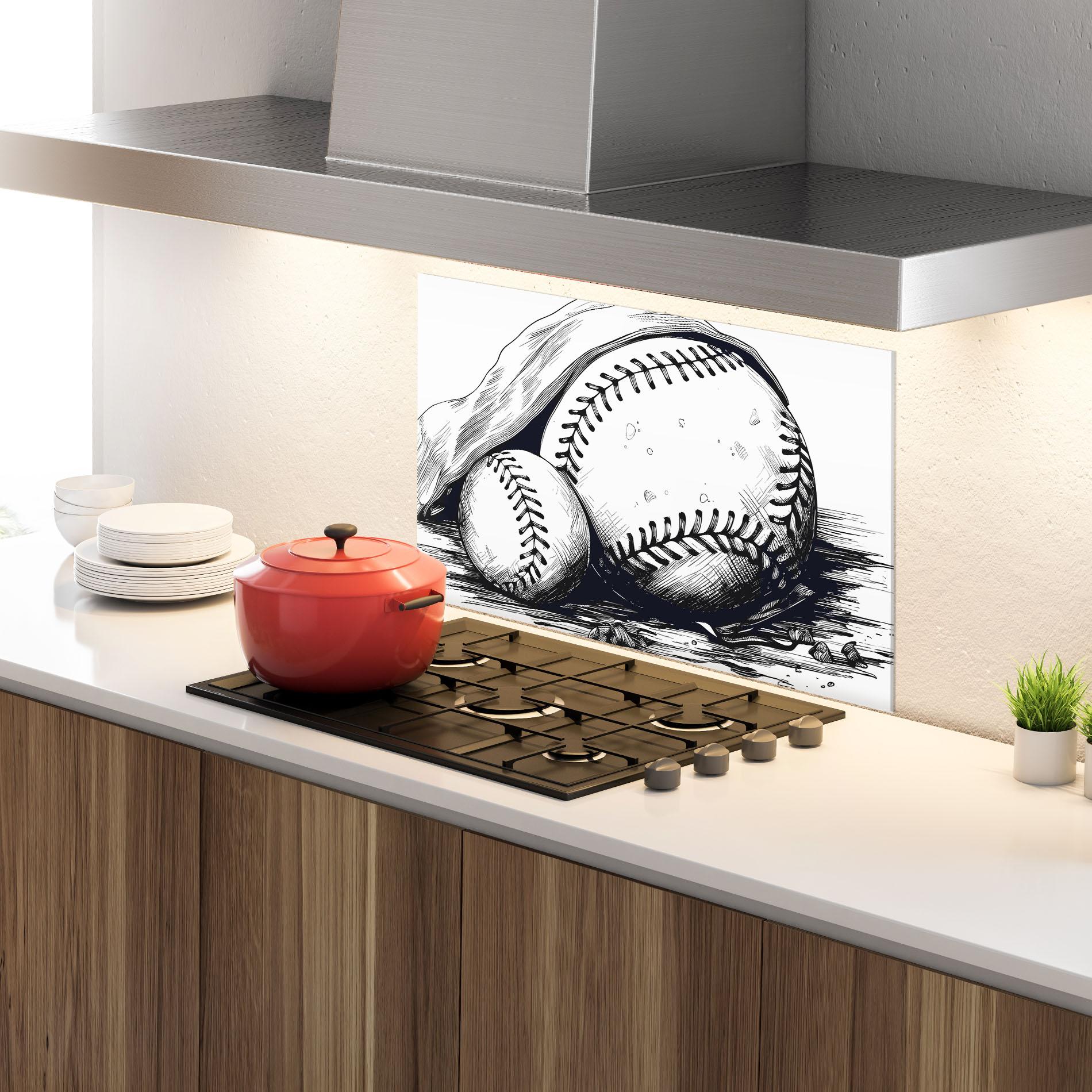 Konyhai üveg hátfal Baseball Grey Line mockup 4