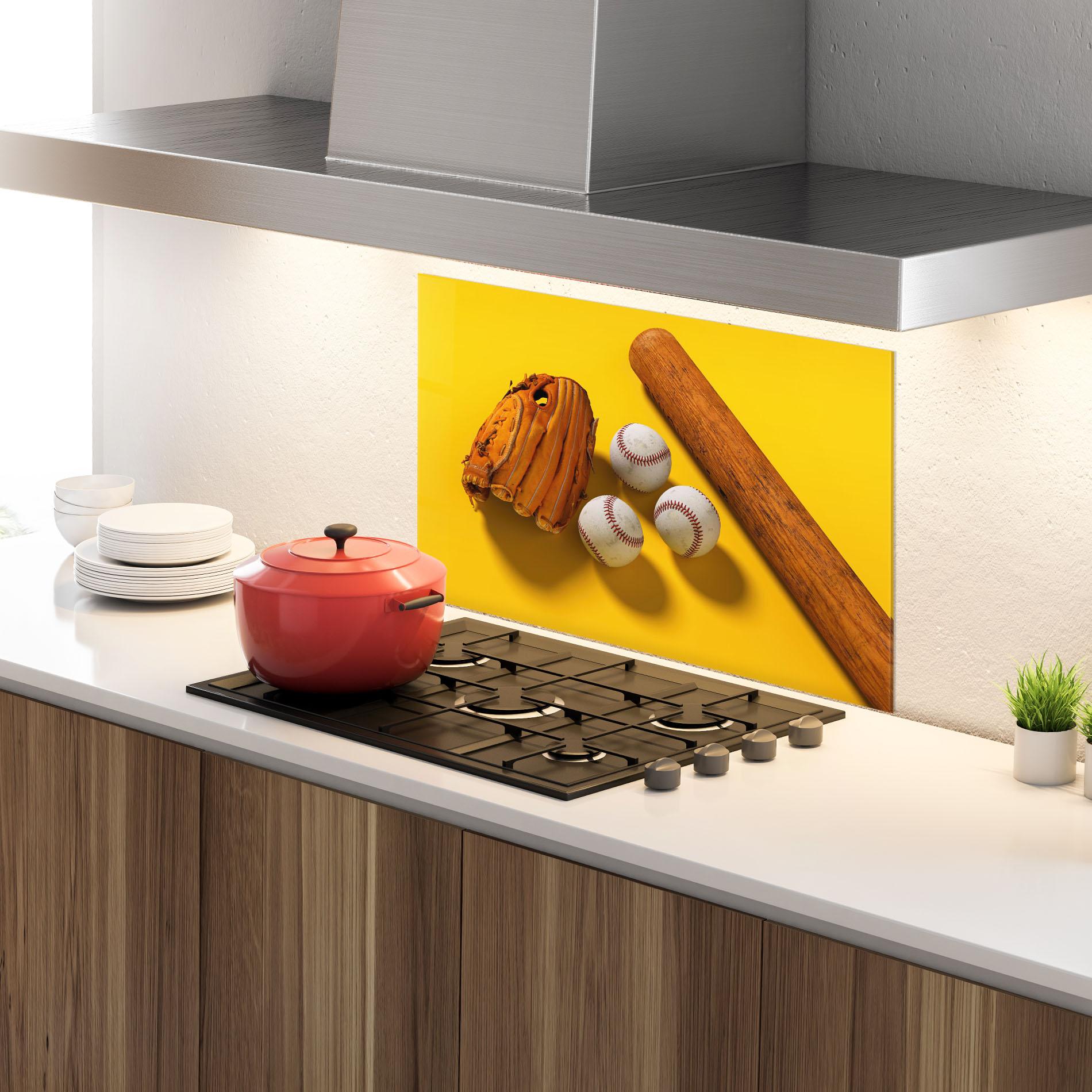 Konyhai üveg hátfal Baseball Set On Yellow mockup 4