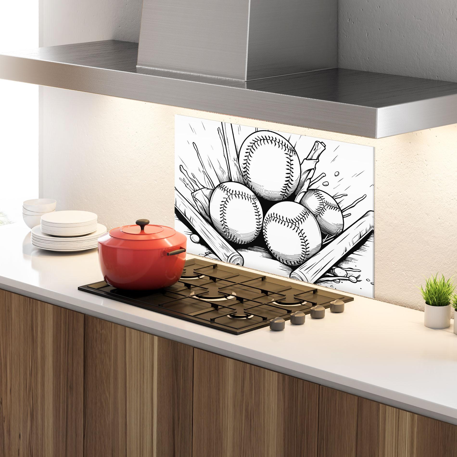 Konyhai üveg hátfal Big Baseball Ball mockup 4