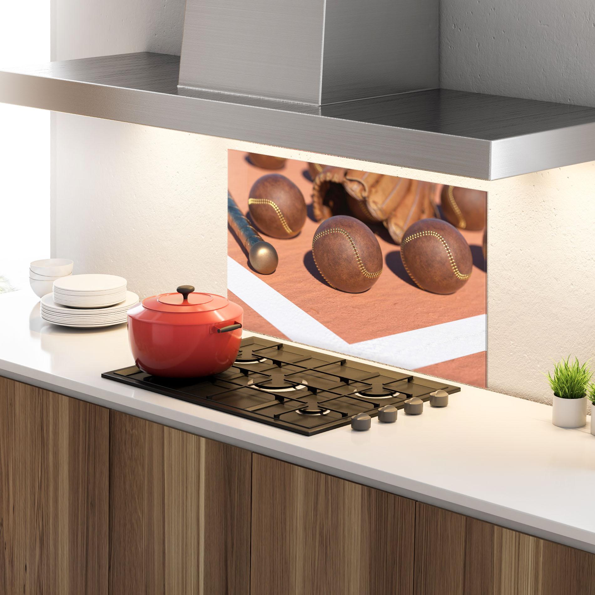 Konyhai üveg hátfal Brown Baseball Ball mockup 4