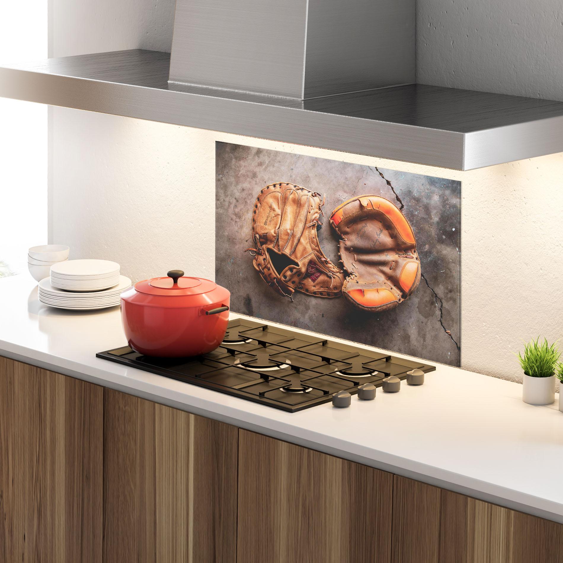 Konyhai üveg hátfal Brown Orange Baseball Gloves mockup 4