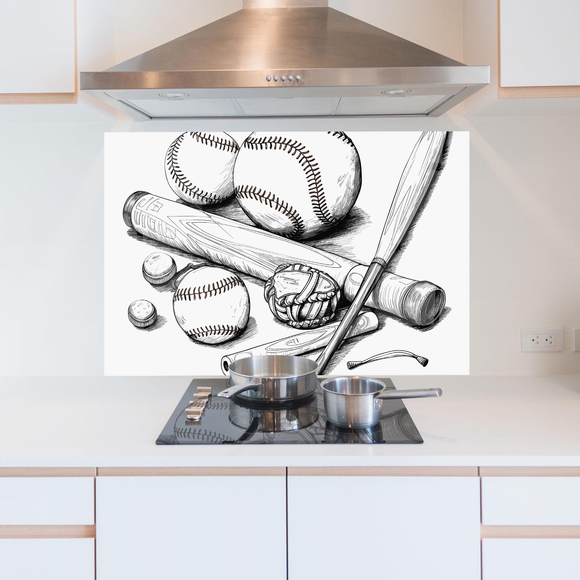 Konyhai üveg hátfal Baseball Balls Line mockup 5