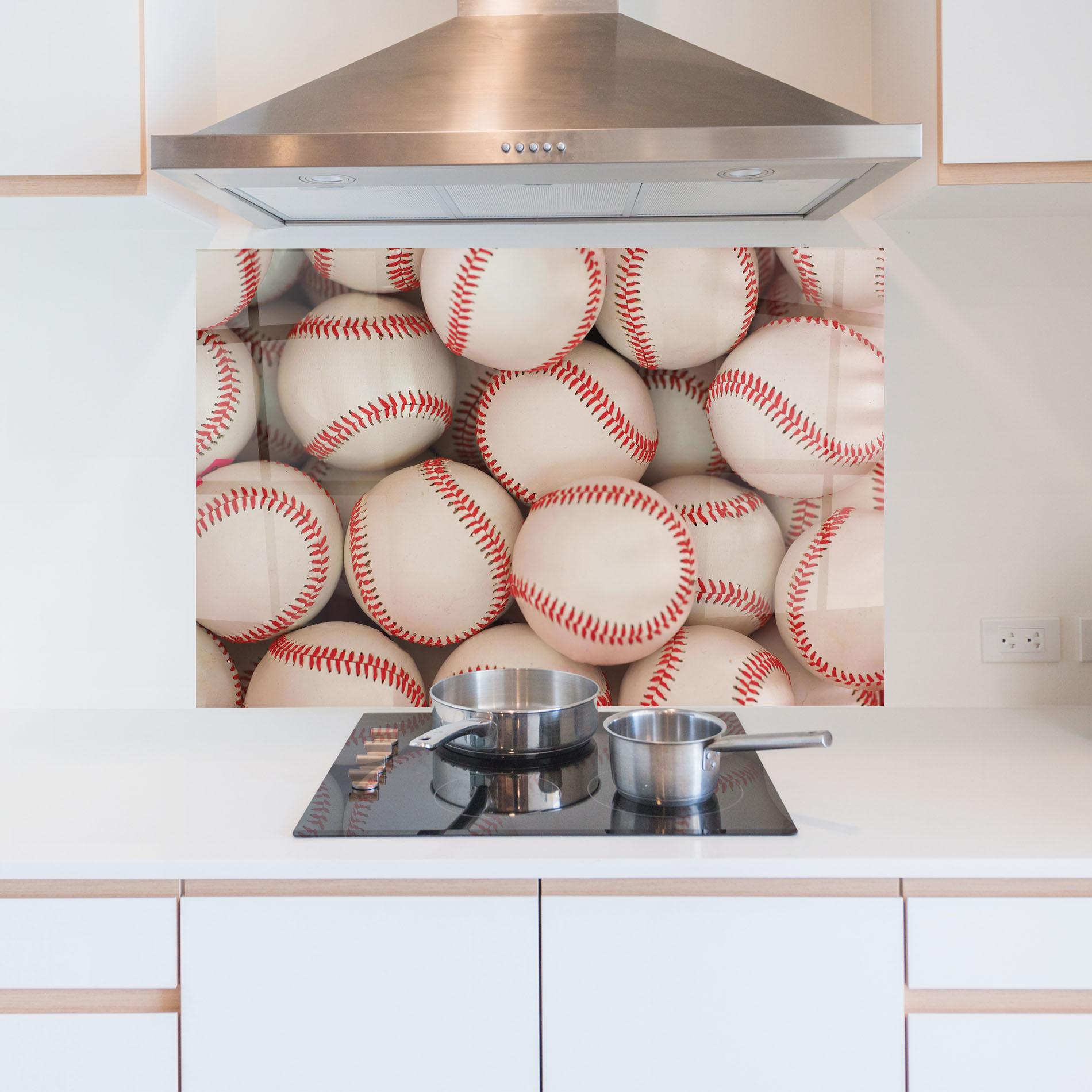 Konyhai üveg hátfal Baseball Balls Stack mockup 5