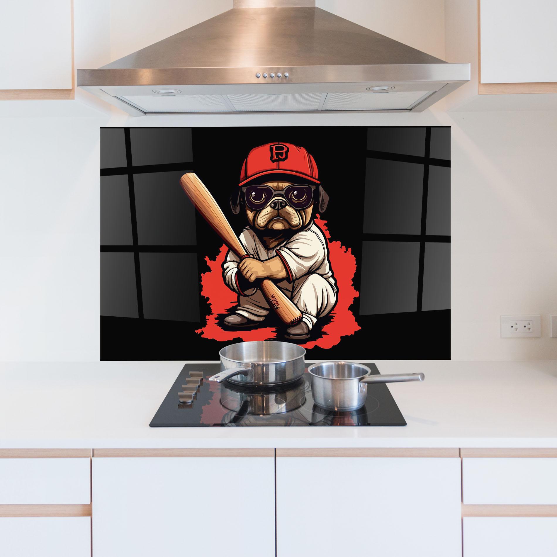 Konyhai üveg hátfal Baseball Dog mockup 5