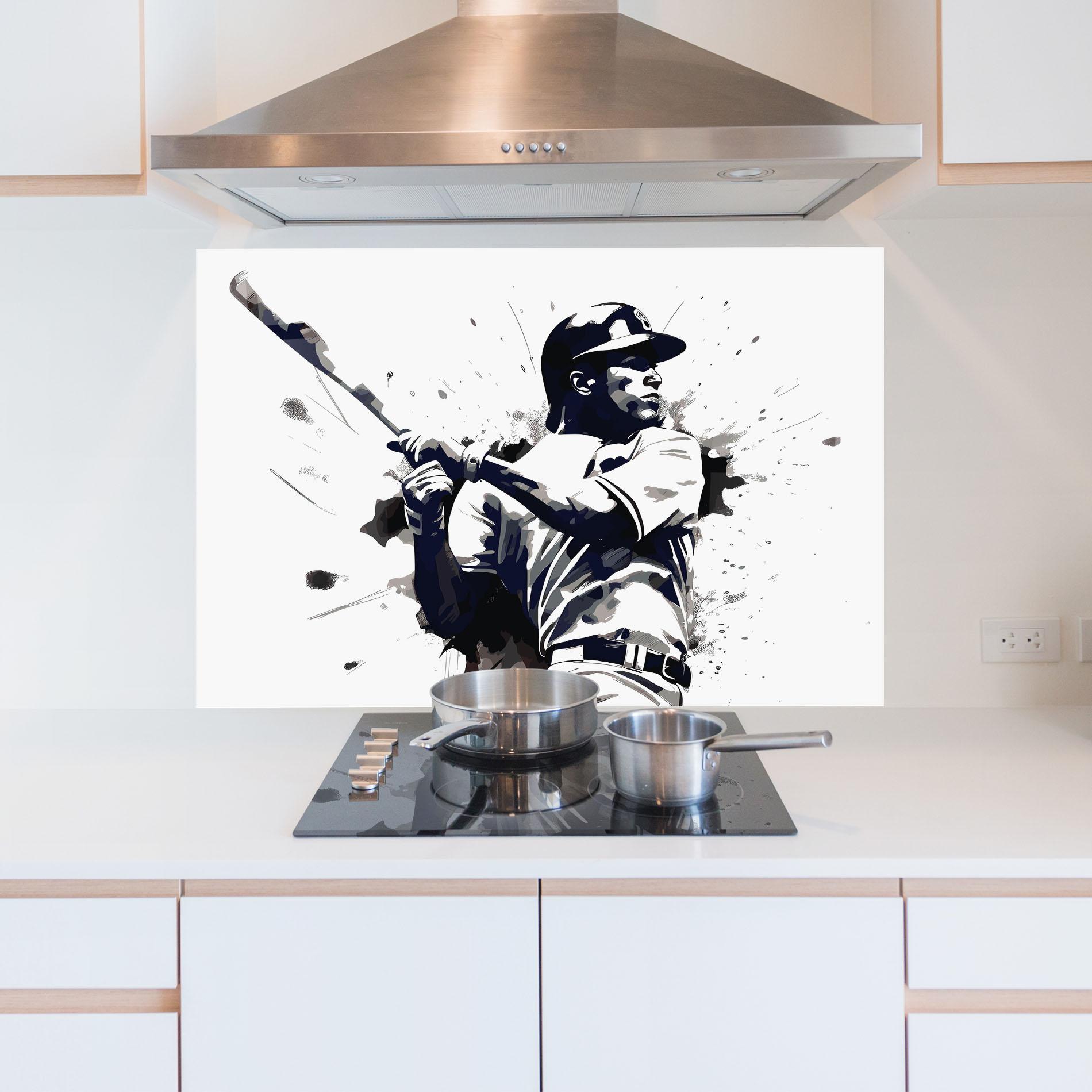 Konyhai üveg hátfal Baseball Grey Art mockup 5