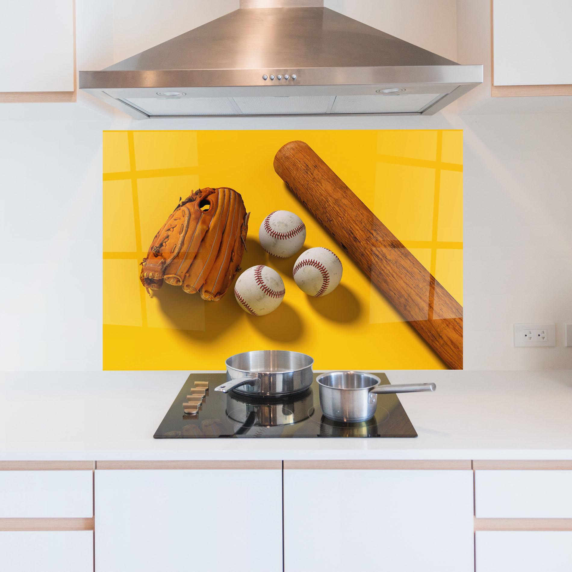 Konyhai üveg hátfal Baseball Set On Yellow mockup 5