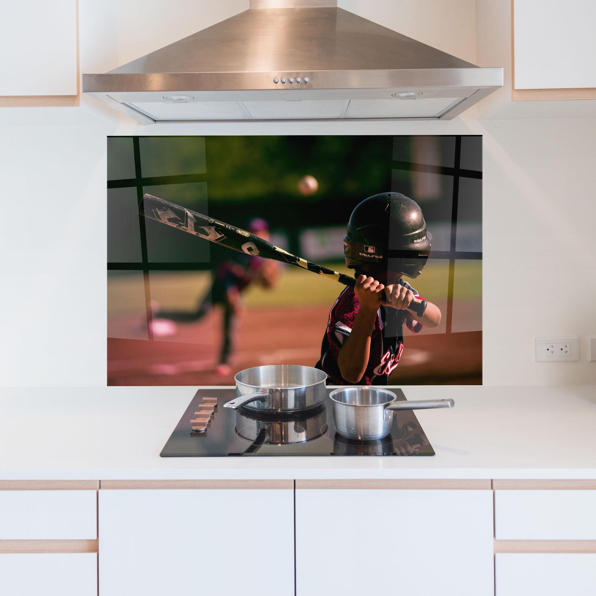 Konyhai üveg hátfal Child Playing Baseball mockup 5