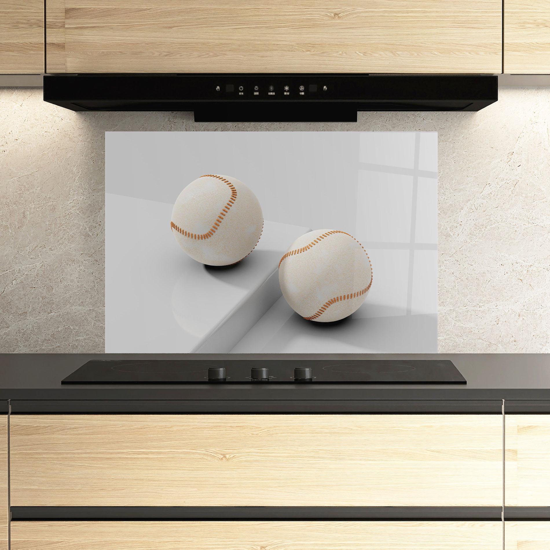 Konyhai üveg hátfal Baseball Ball On White mockup 3