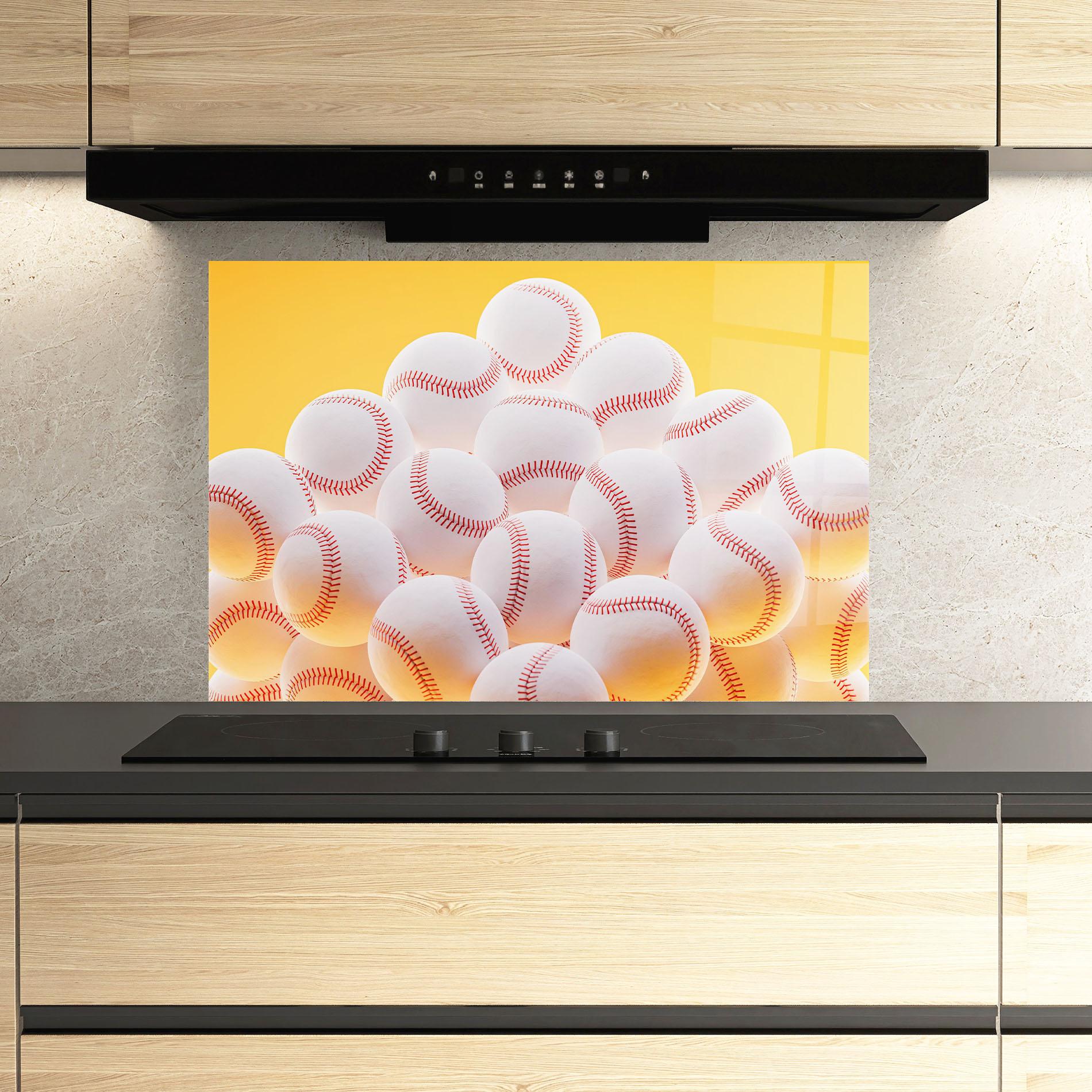 Konyhai üveg hátfal Baseball Ball On Yellow mockup 3