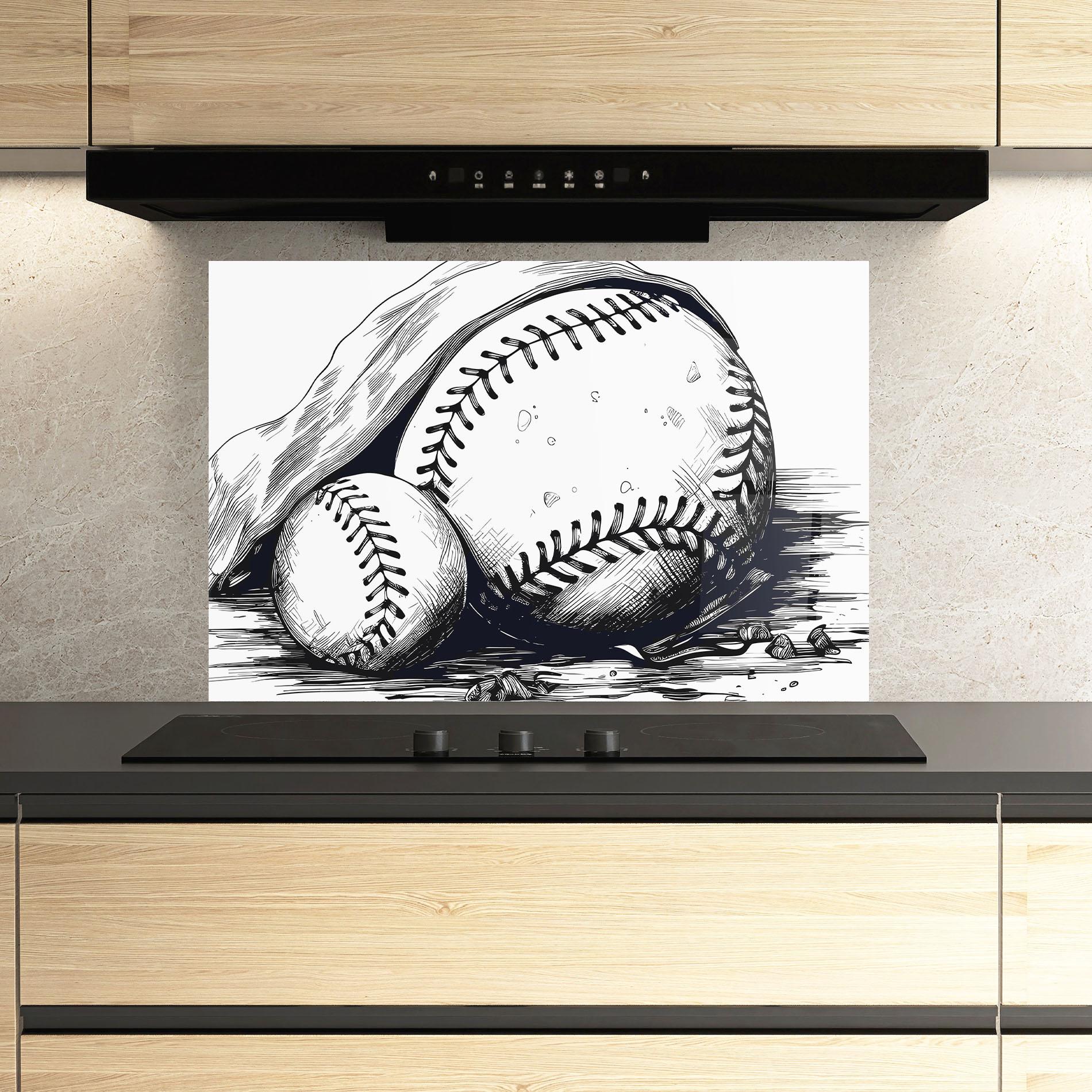 Konyhai üveg hátfal Baseball Grey Line mockup 3