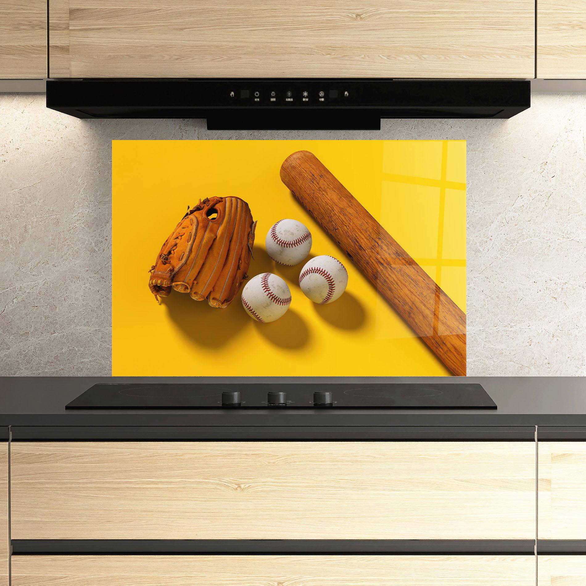 Konyhai üveg hátfal Baseball Set On Yellow mockup 3
