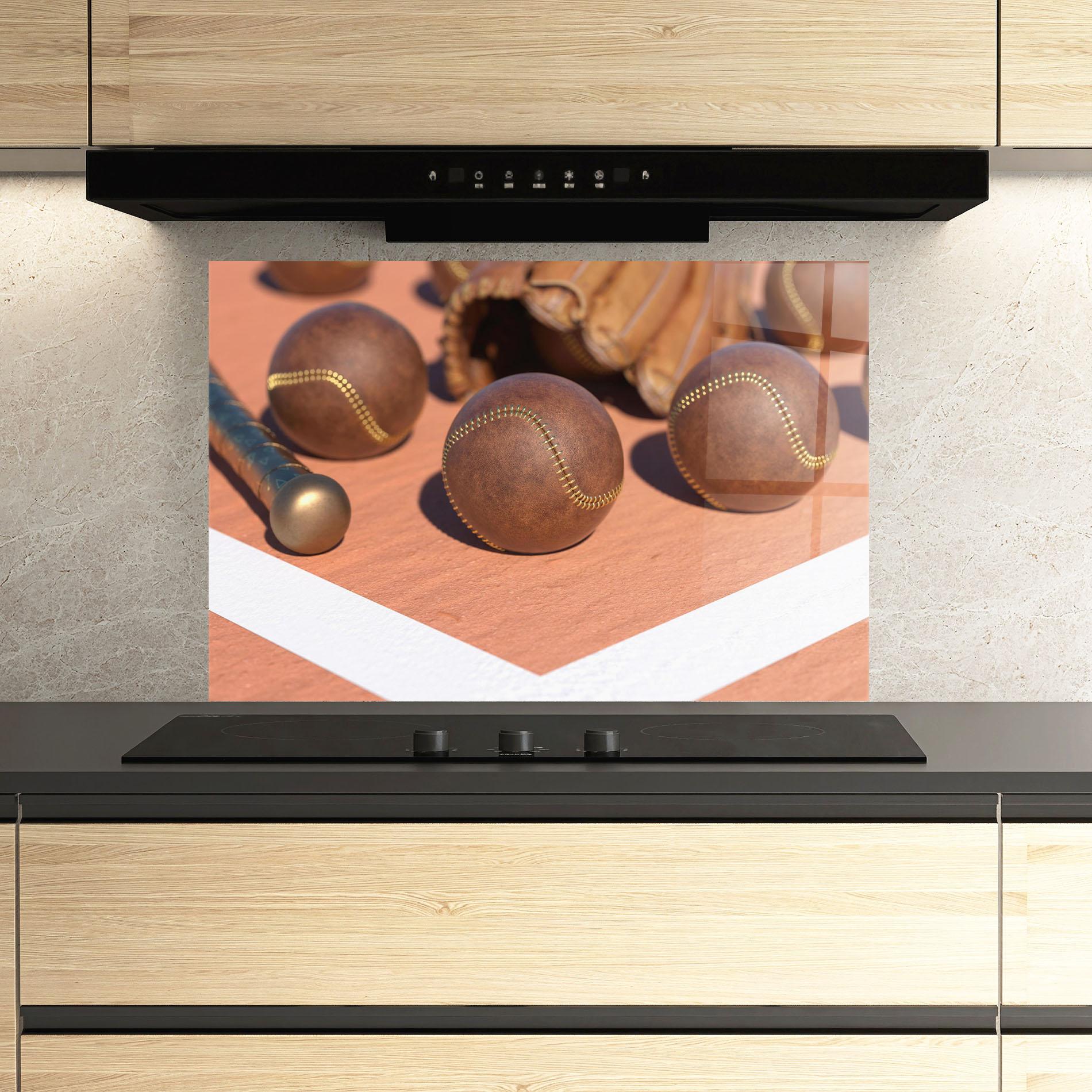 Konyhai üveg hátfal Brown Baseball Ball mockup 3