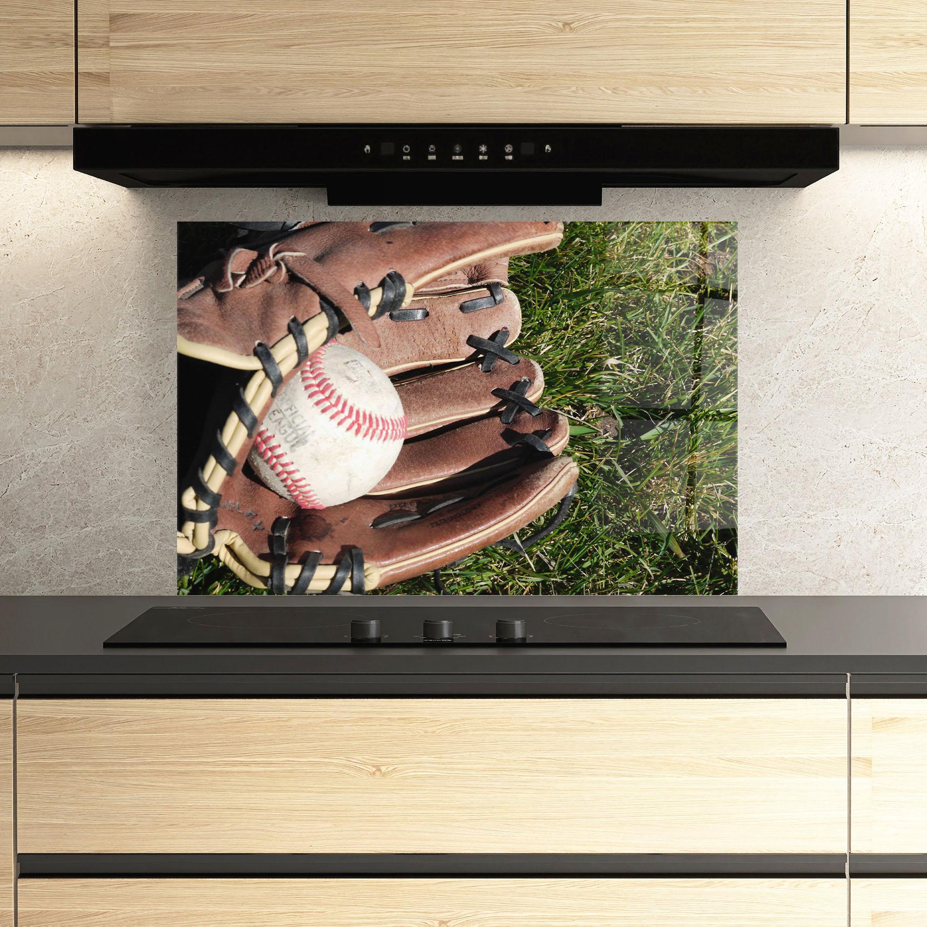 Konyhai üveg hátfal Brown Baseball Glove mockup 3