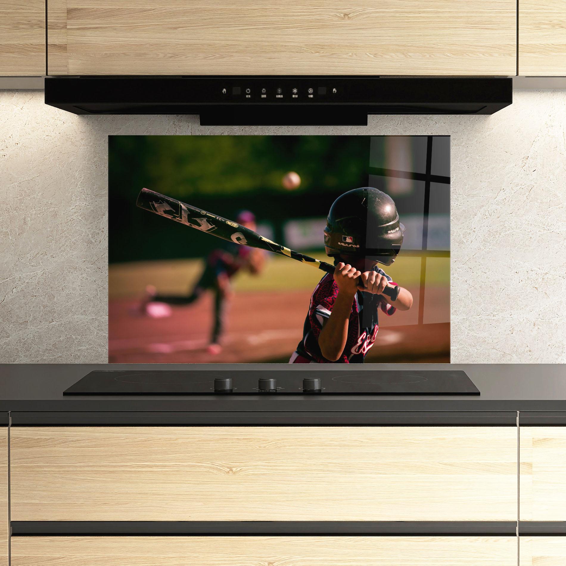 Konyhai üveg hátfal Child Playing Baseball mockup 3