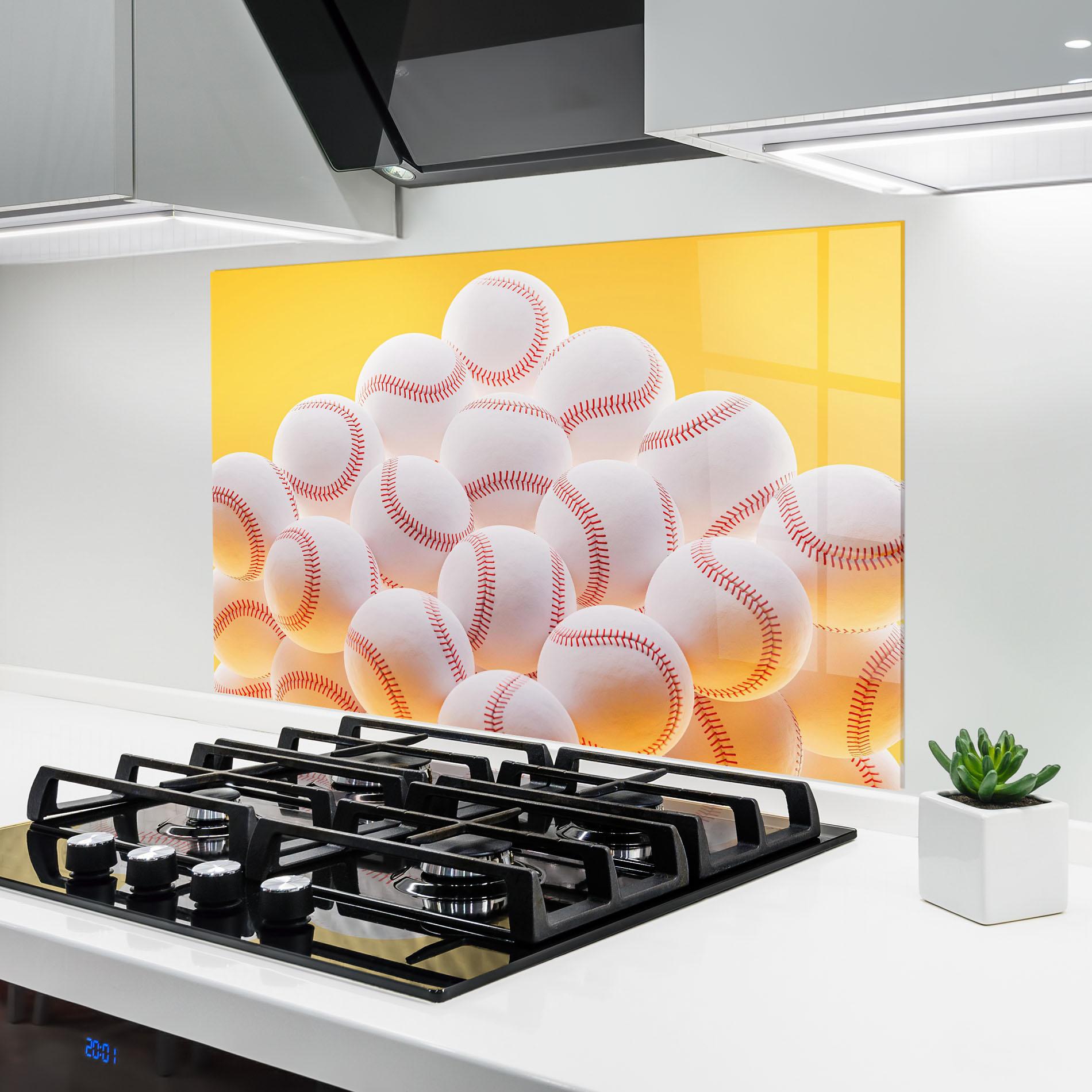 Konyhai üveg hátfal Baseball Ball On Yellow mockup 6
