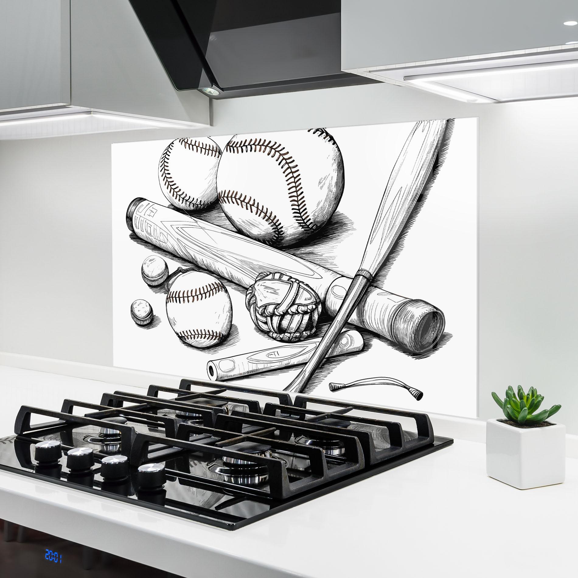 Konyhai üveg hátfal Baseball Balls Line mockup 6