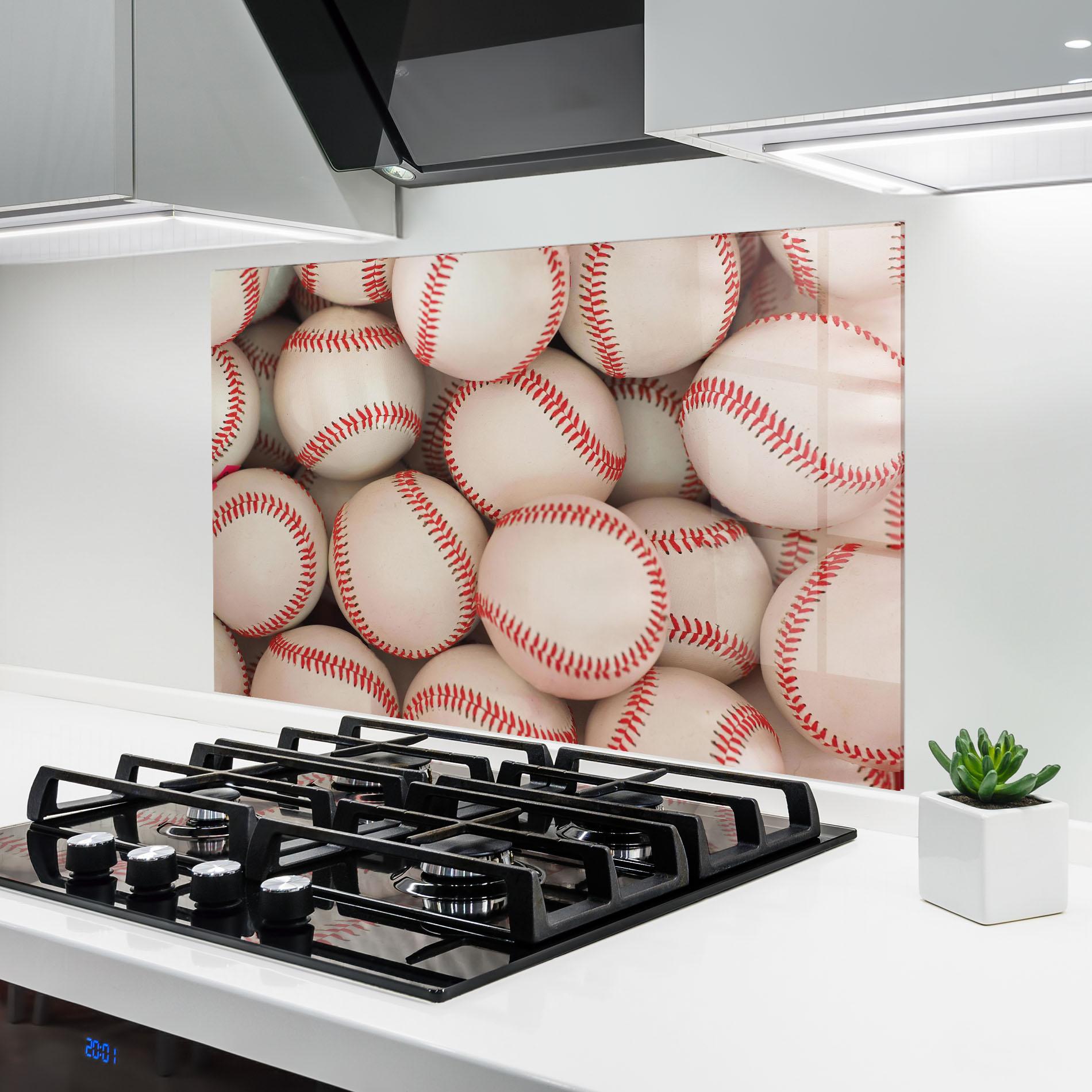 Konyhai üveg hátfal Baseball Balls Stack mockup 6