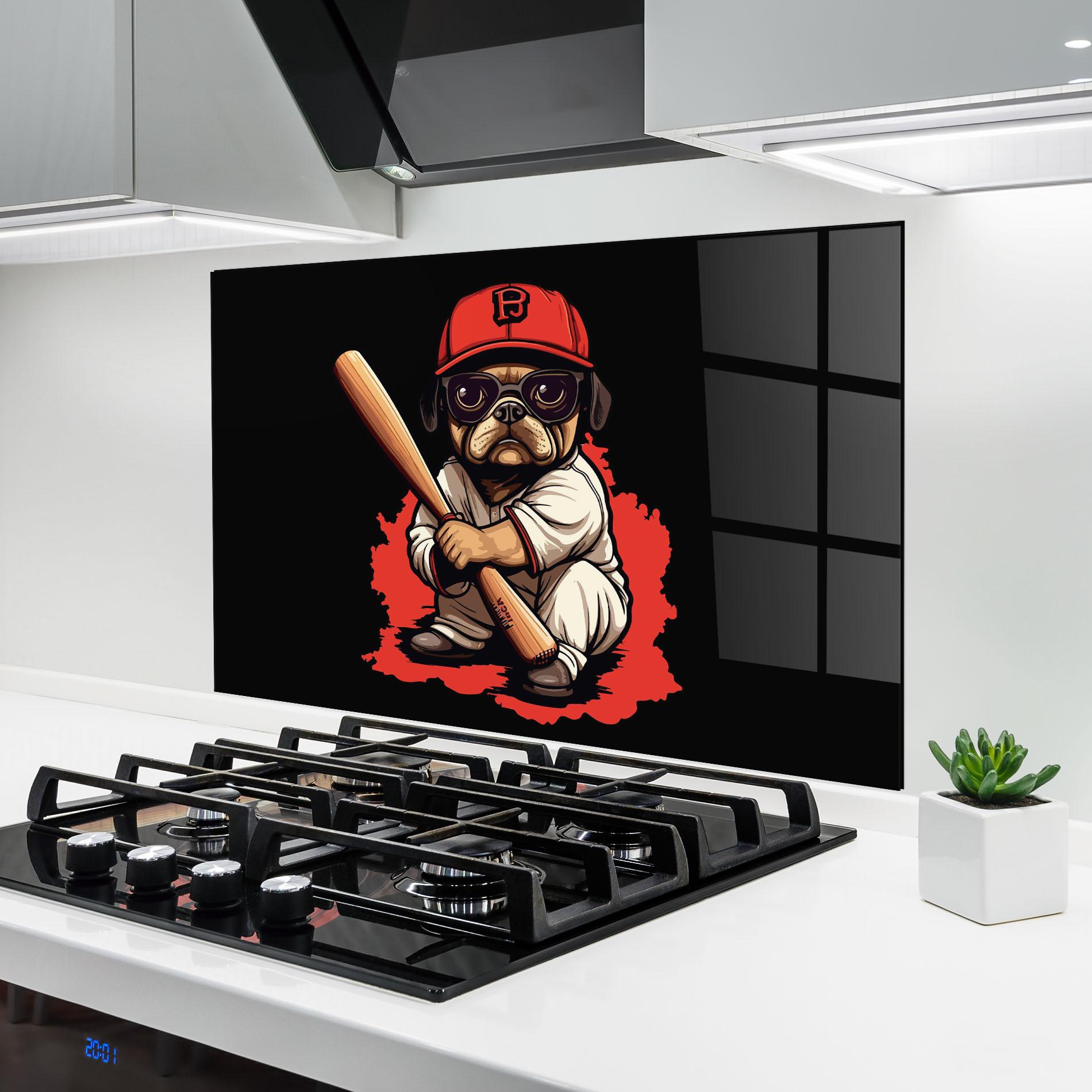 Konyhai üveg hátfal Baseball Dog mockup 6