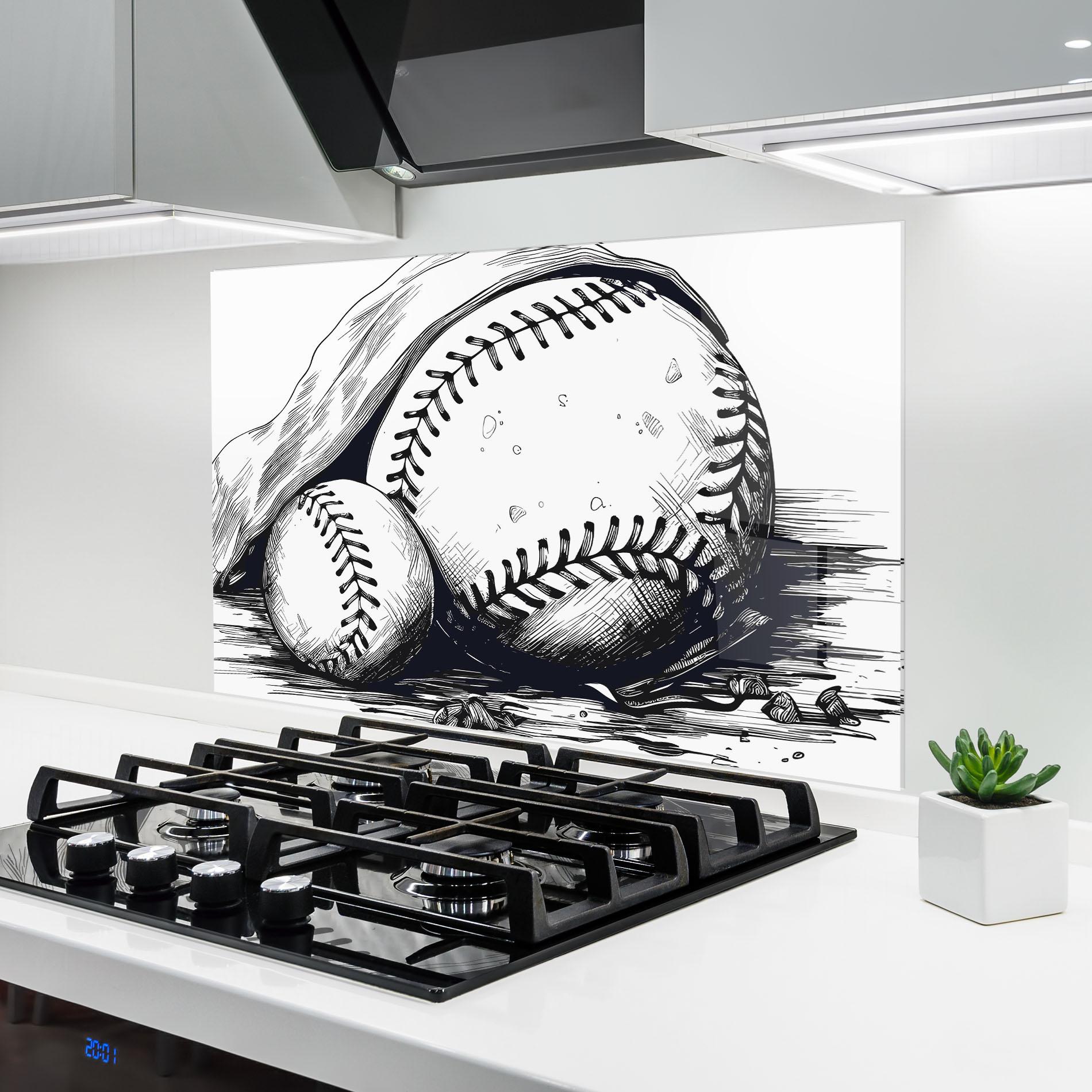 Konyhai üveg hátfal Baseball Grey Line mockup 6