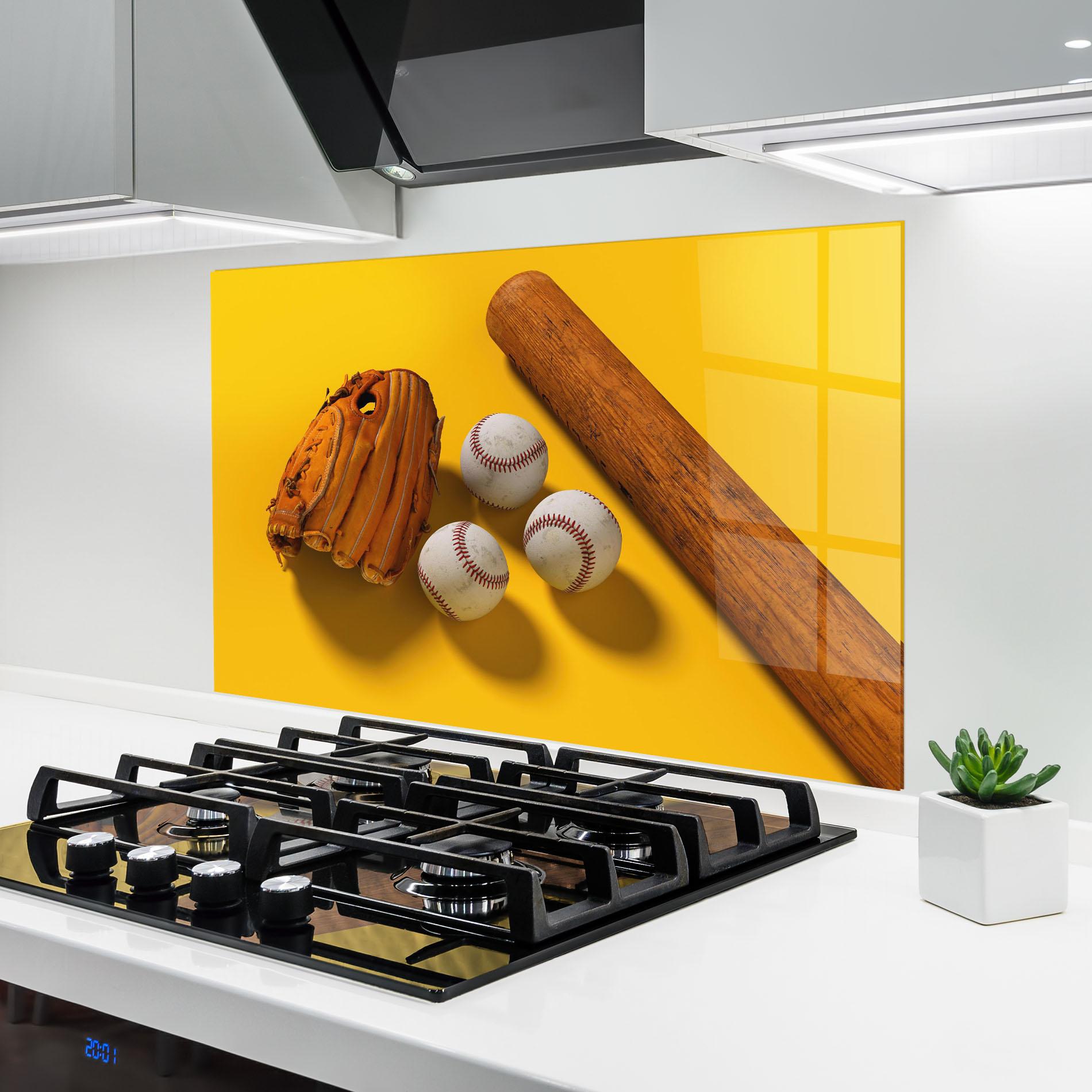Konyhai üveg hátfal Baseball Set On Yellow mockup 6