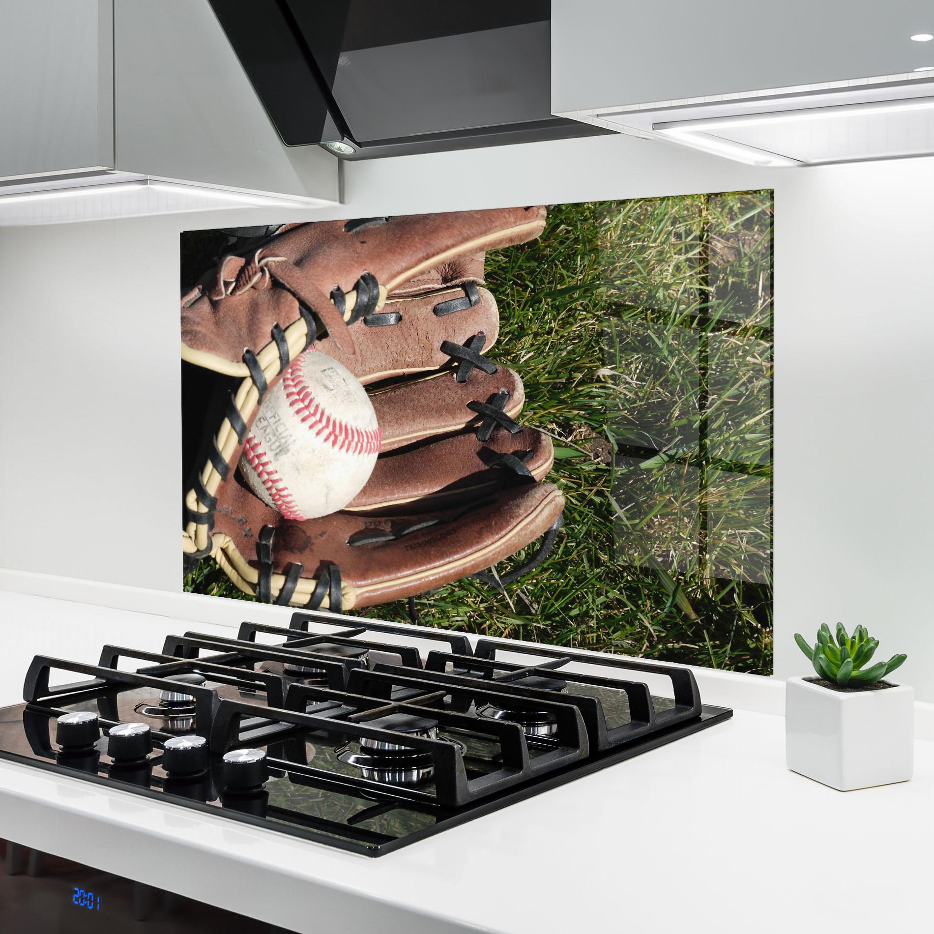 Konyhai üveg hátfal Brown Baseball Glove mockup 6