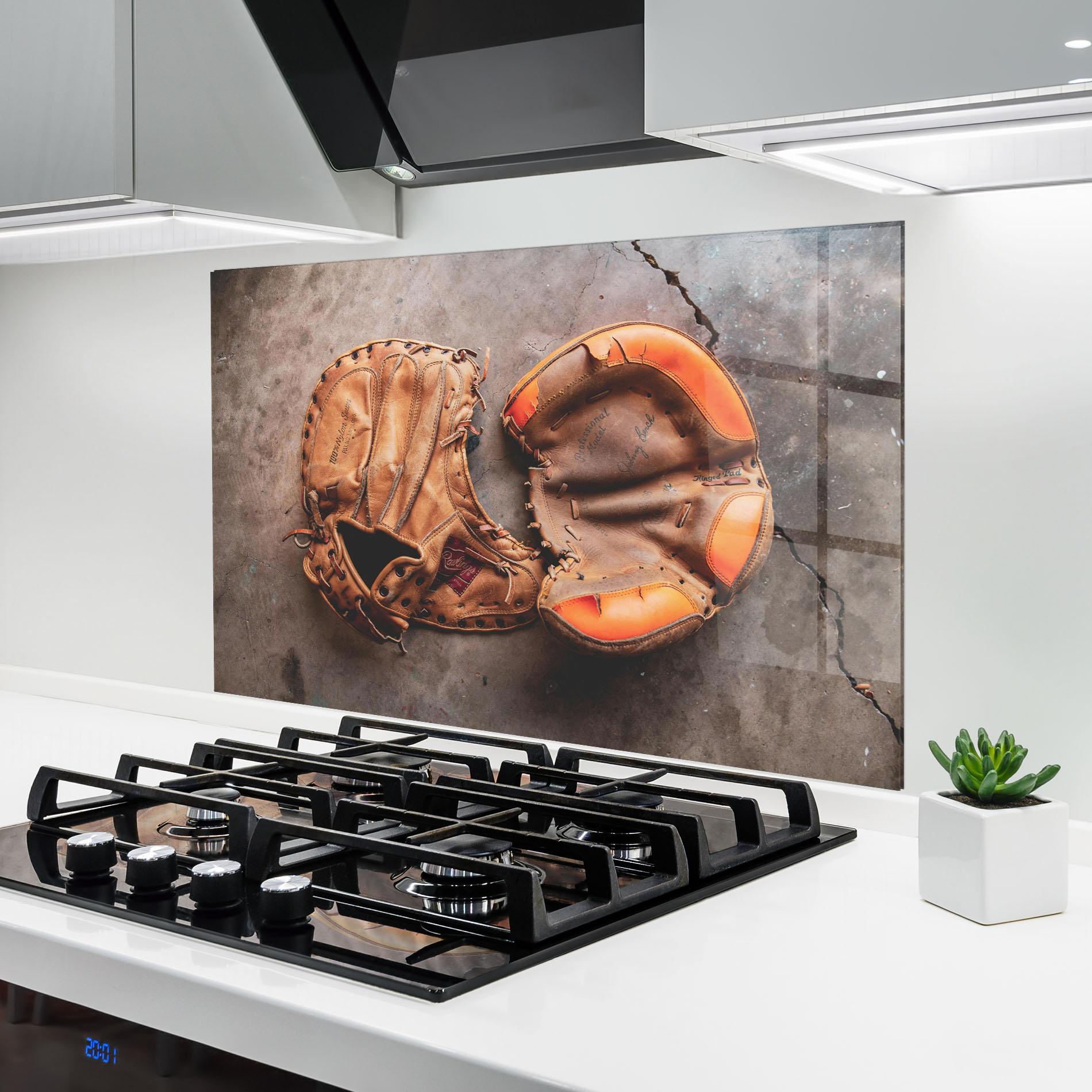 Konyhai üveg hátfal Brown Orange Baseball Gloves mockup 6